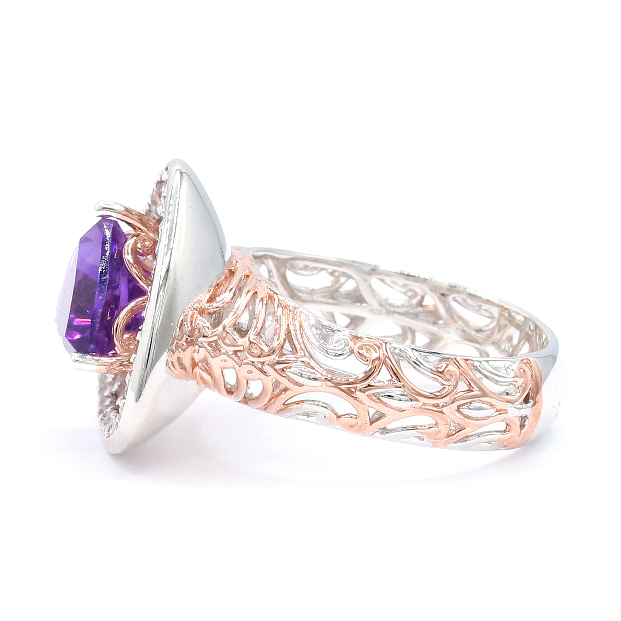 Gems en Vogue 18K Palladium Silver 4.76ctw Trillion Rio Grande Amethyst & White Zircon Ring
