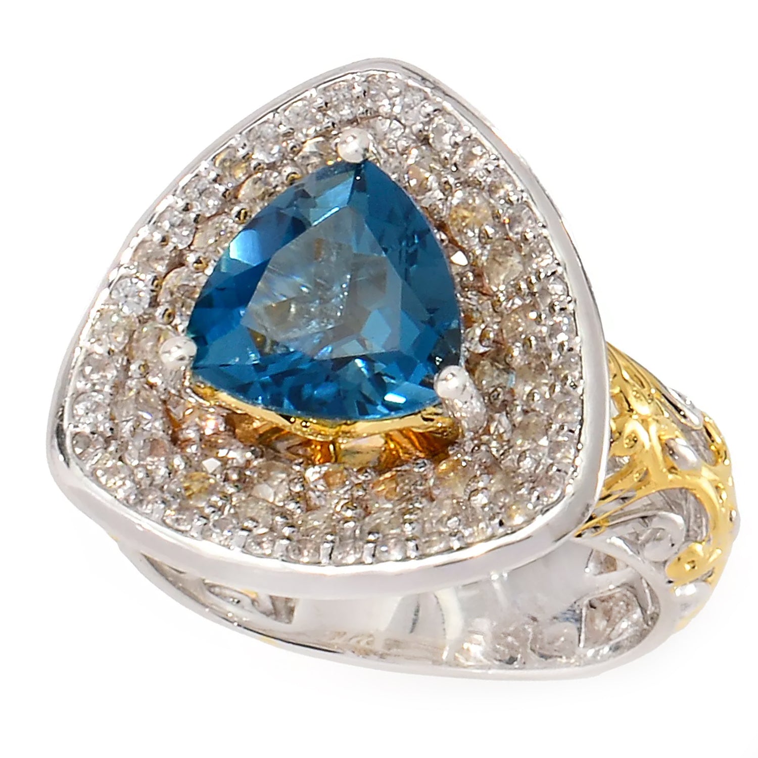 Gems en Vogue 5.70ctw Trillion Shape London Blue Topaz & White Zircon Ring