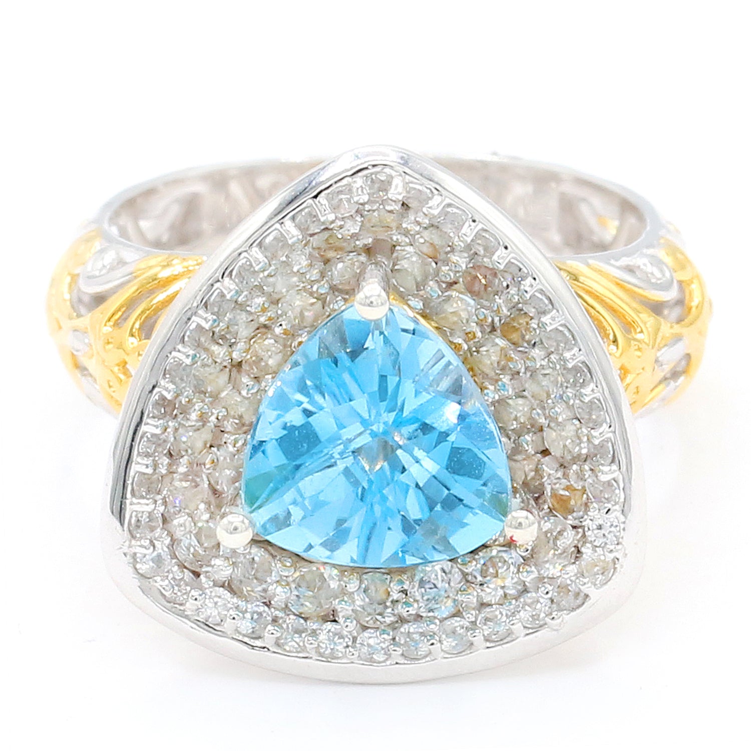 Gems en Vogue 4.75ctw Trillion Swiss Blue Topaz & White Zircon Ring