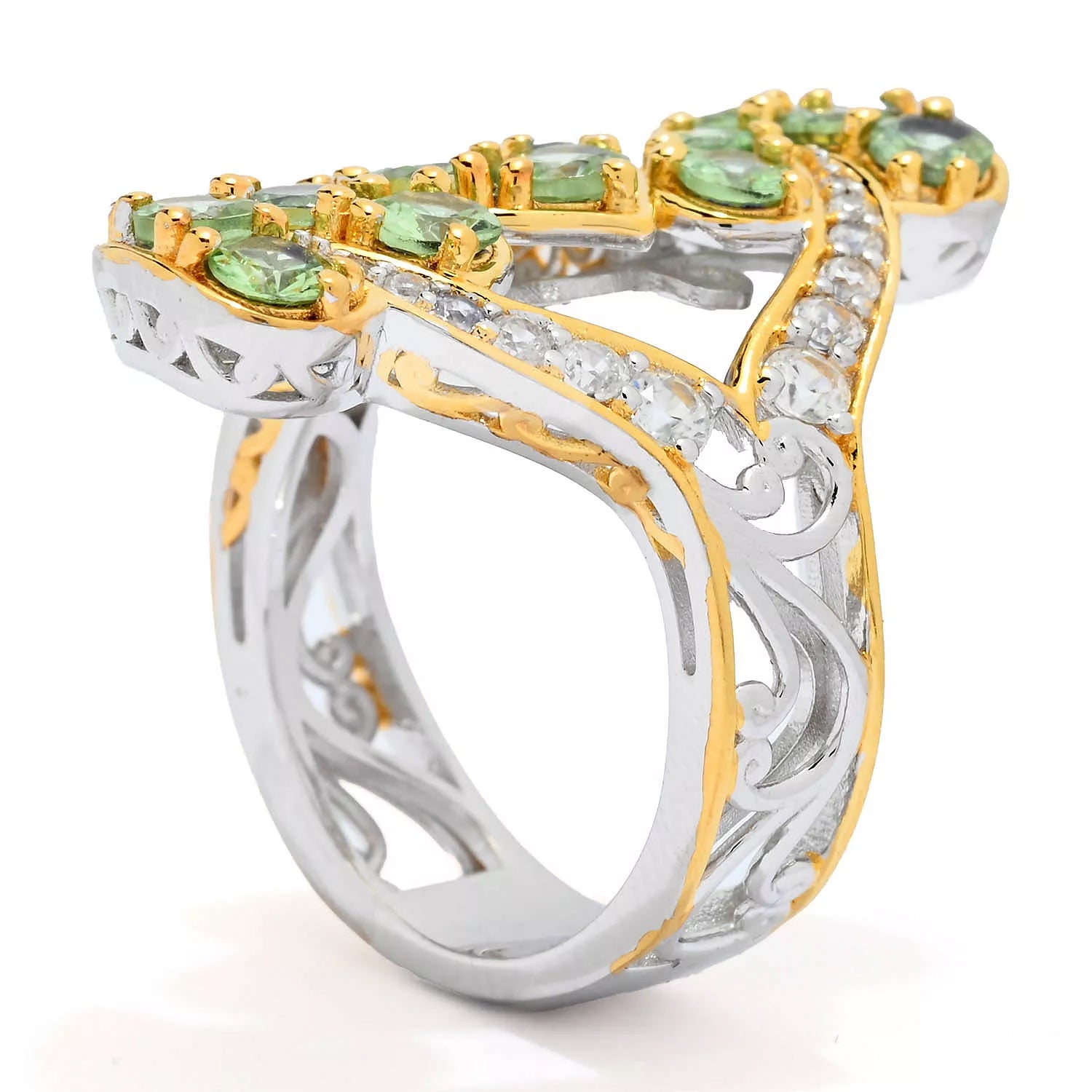 Gems en Vogue 3.18ctw Mint Tsavorite & White Zircon Ring