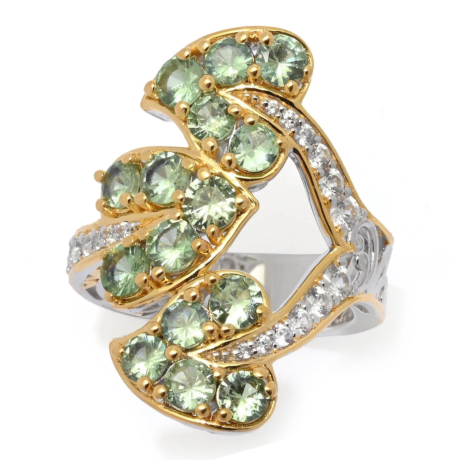 Gems en Vogue 3.18ctw Mint Tsavorite & White Zircon Ring