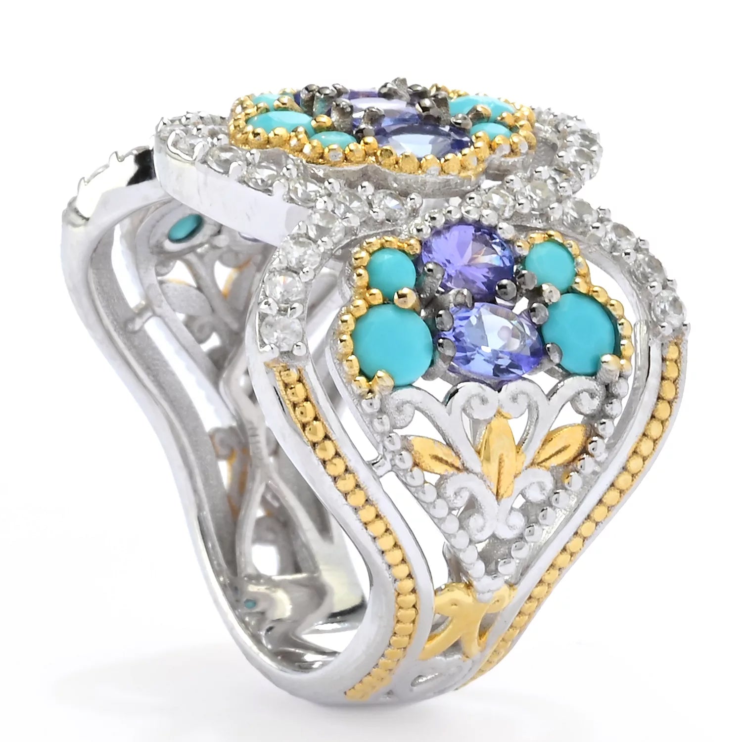 Gems en Vogue 1.86ctw Tanzanite, Turquoise & Zircon Ring