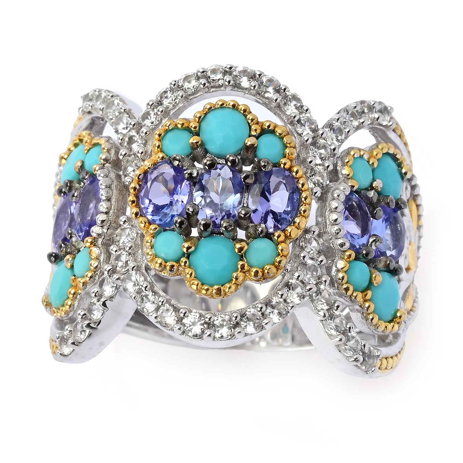 Gems en Vogue 1.86ctw Tanzanite, Turquoise & Zircon Ring