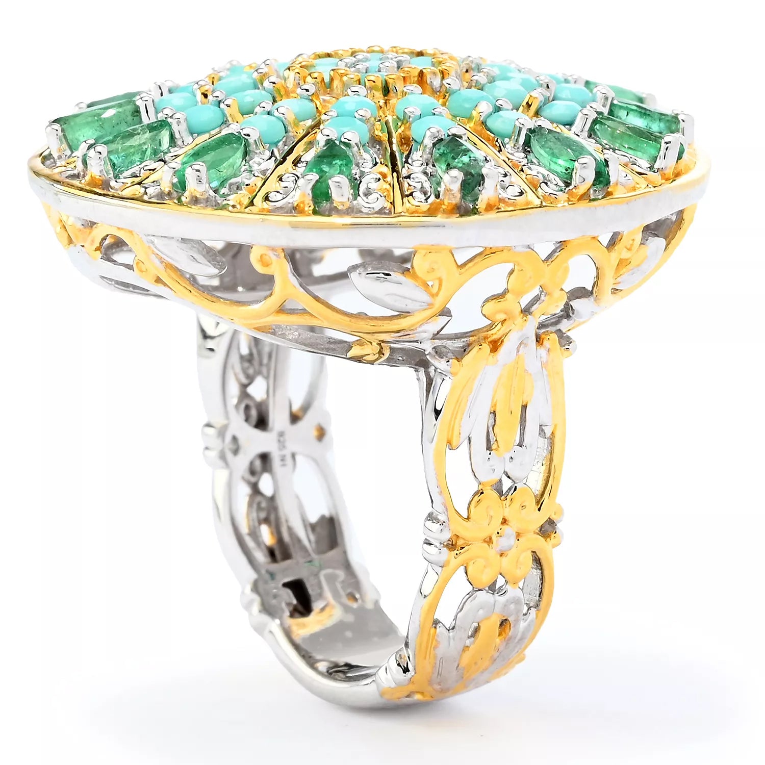 Gems en Vogue 1.98ctw Faceted Turquoise & Grizzly Emerald Ring