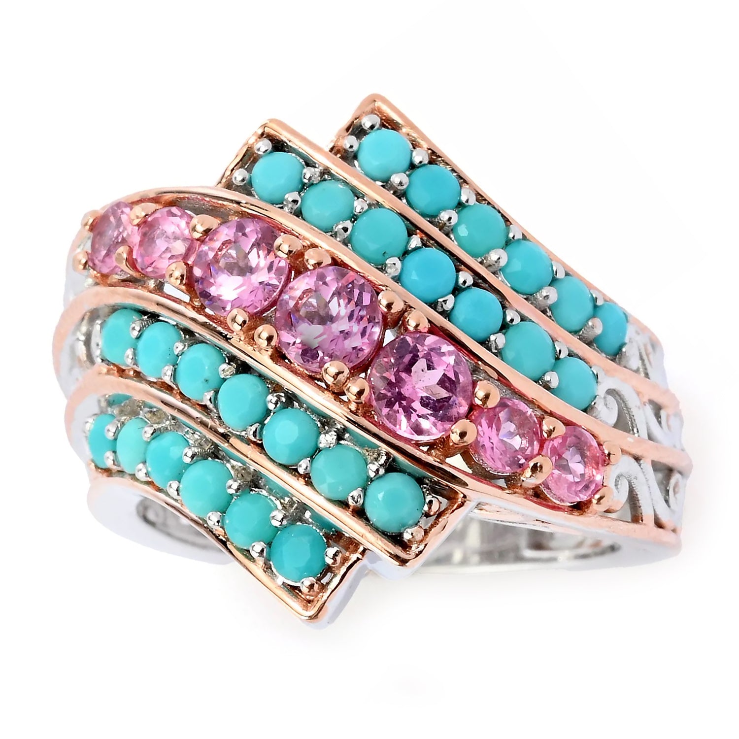 Gems en Vogue 1.70ctw Hot Pink Spinel & Faceted Turquoise Ring