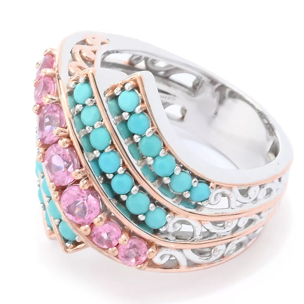 Gems en Vogue 1.70ctw Hot Pink Spinel & Faceted Turquoise Ring