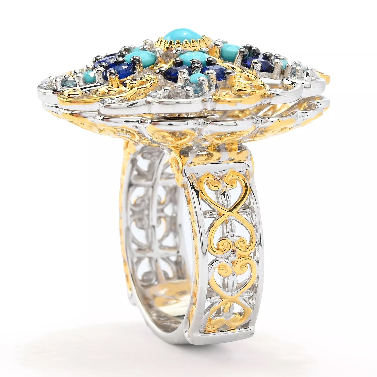 Gems en Vogue 1.29ctw Turquoise & Multi Gemstones Spinner Ring