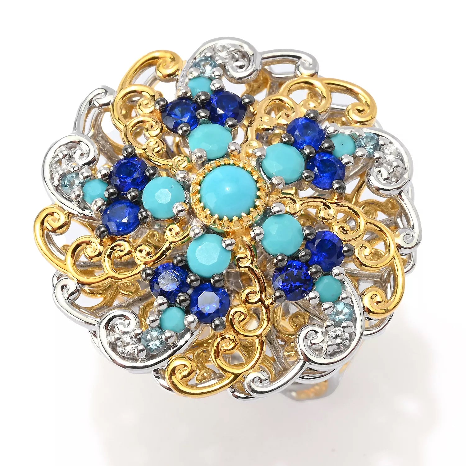 Gems en Vogue 1.29ctw Turquoise & Multi Gemstones Spinner Ring