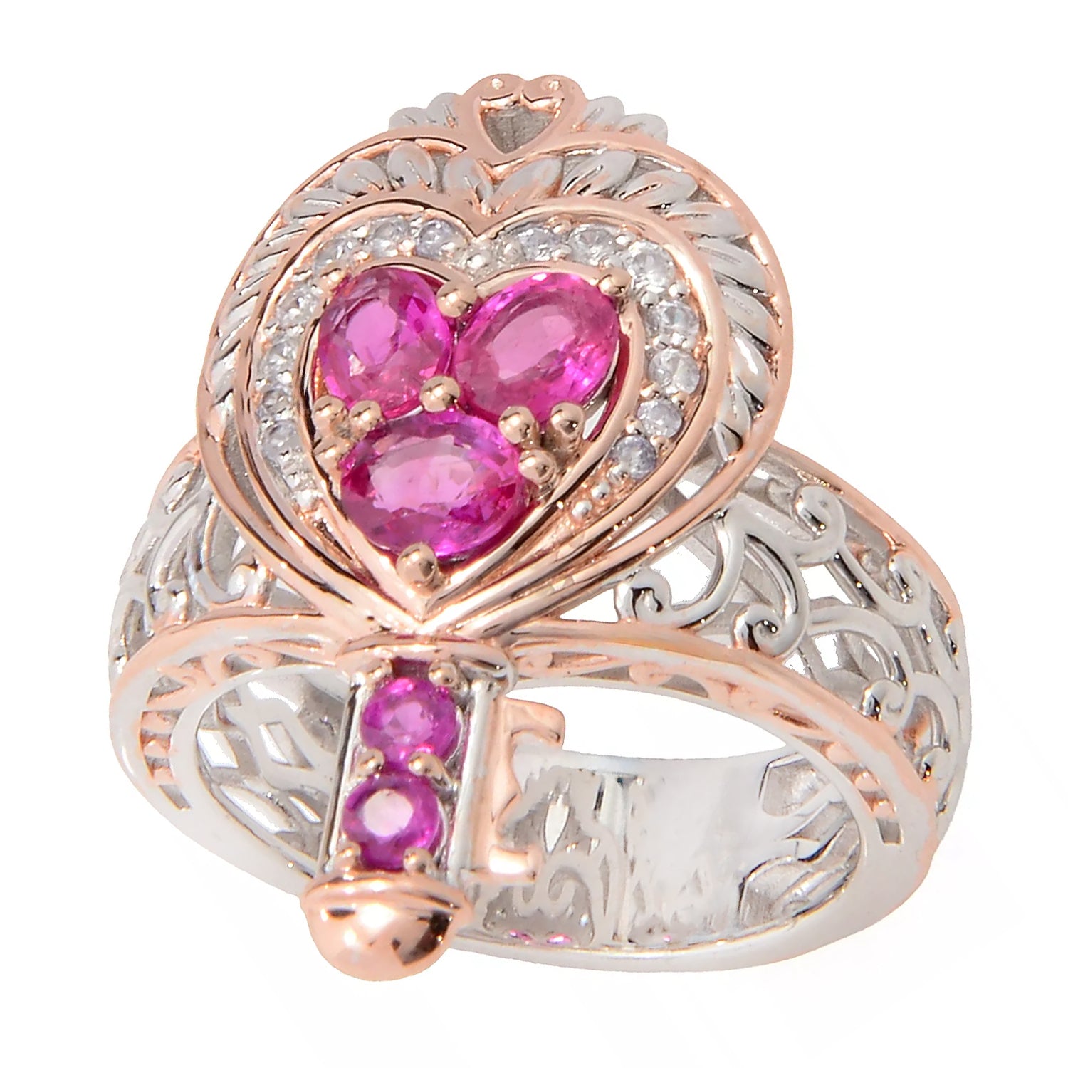 Gems en Vogue 1.22ctw Ruby & White Zircon Heart Key Ring