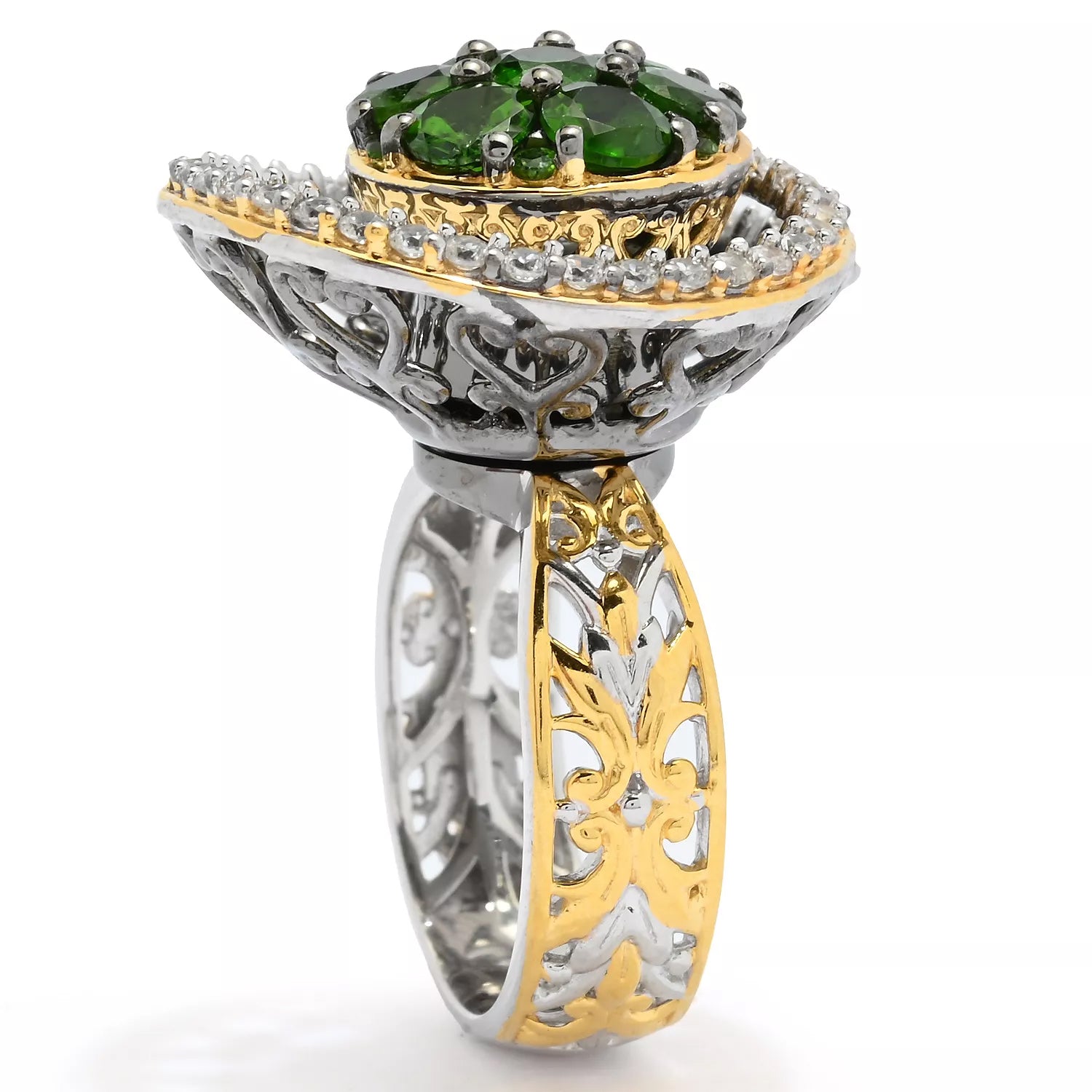 Gems en Vogue 2.97ctw Chrome Diopside & White Zircon Spinner Ring