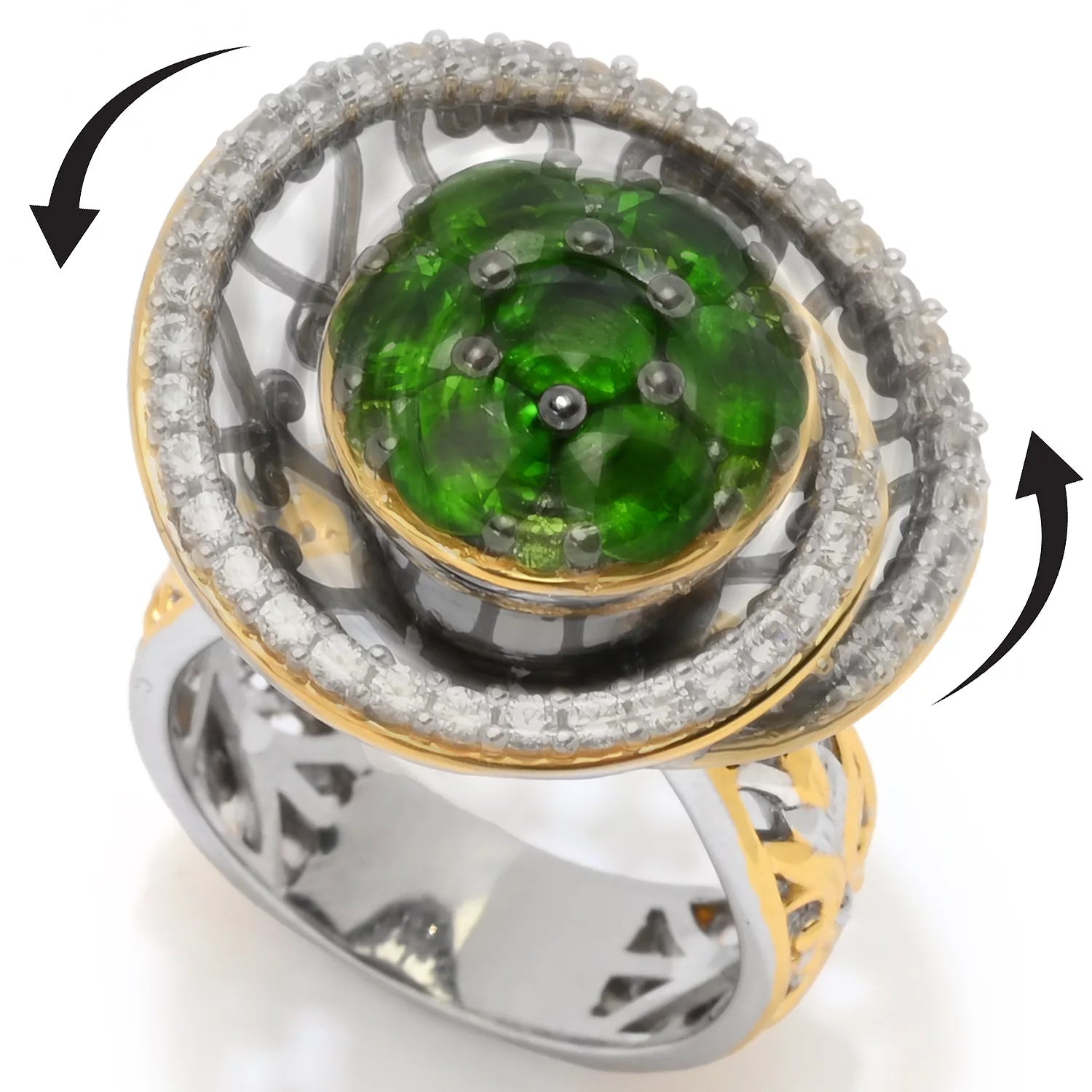 Gems en Vogue 2.97ctw Chrome Diopside & White Zircon Spinner Ring