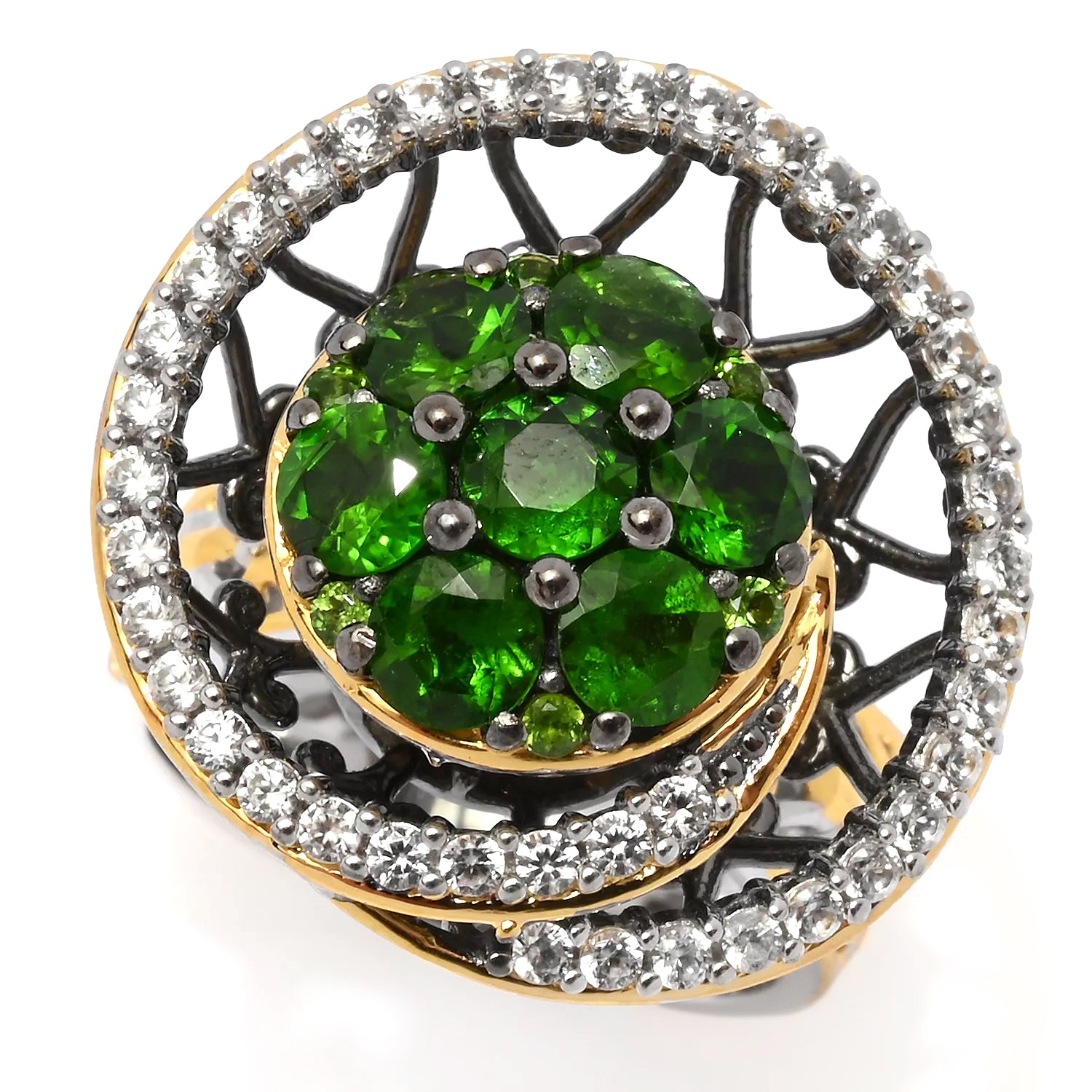 Gems en Vogue 2.97ctw Chrome Diopside & White Zircon Spinner Ring
