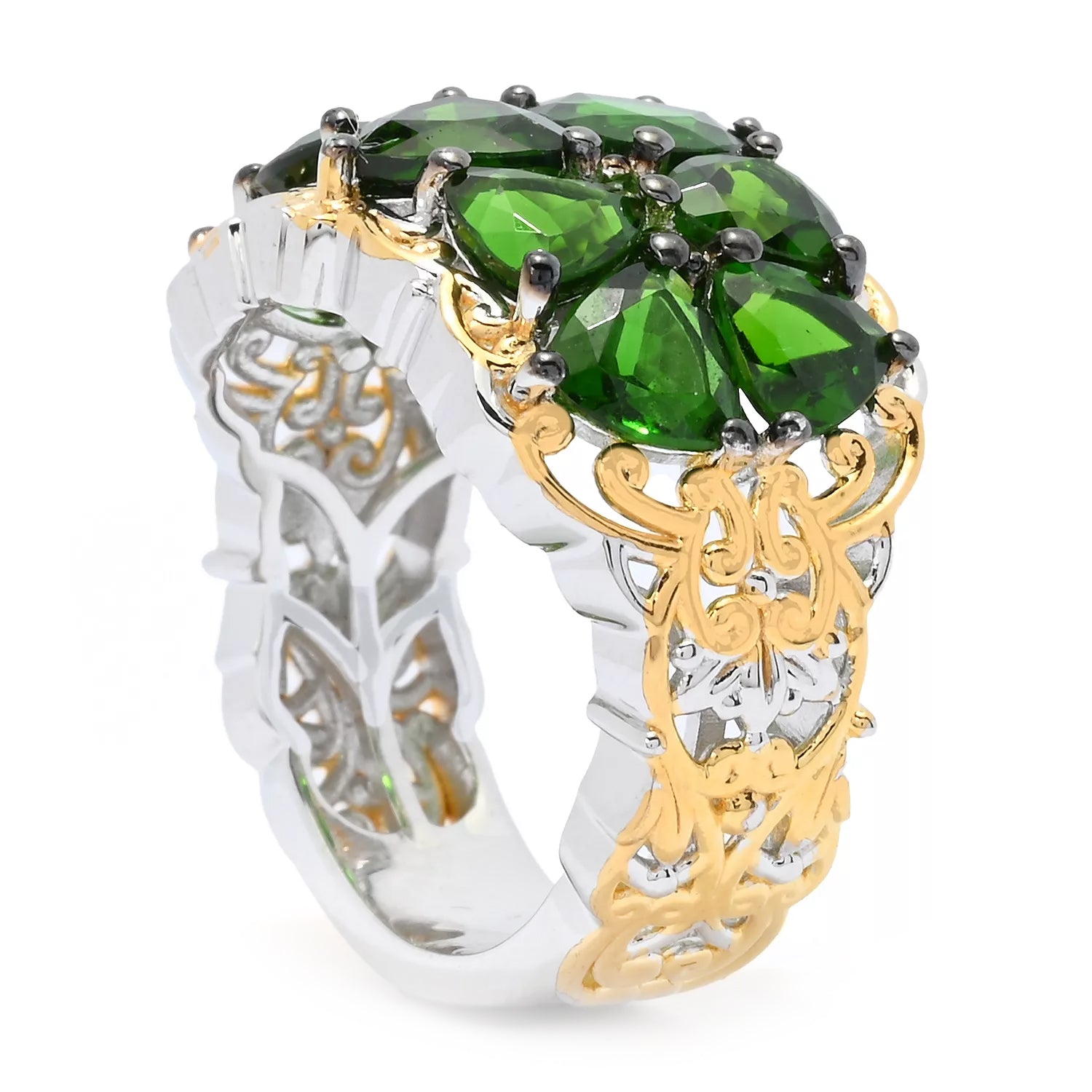 Gems en Vogue 5.80ctw Trillion & Round Chrome Diopside Ring