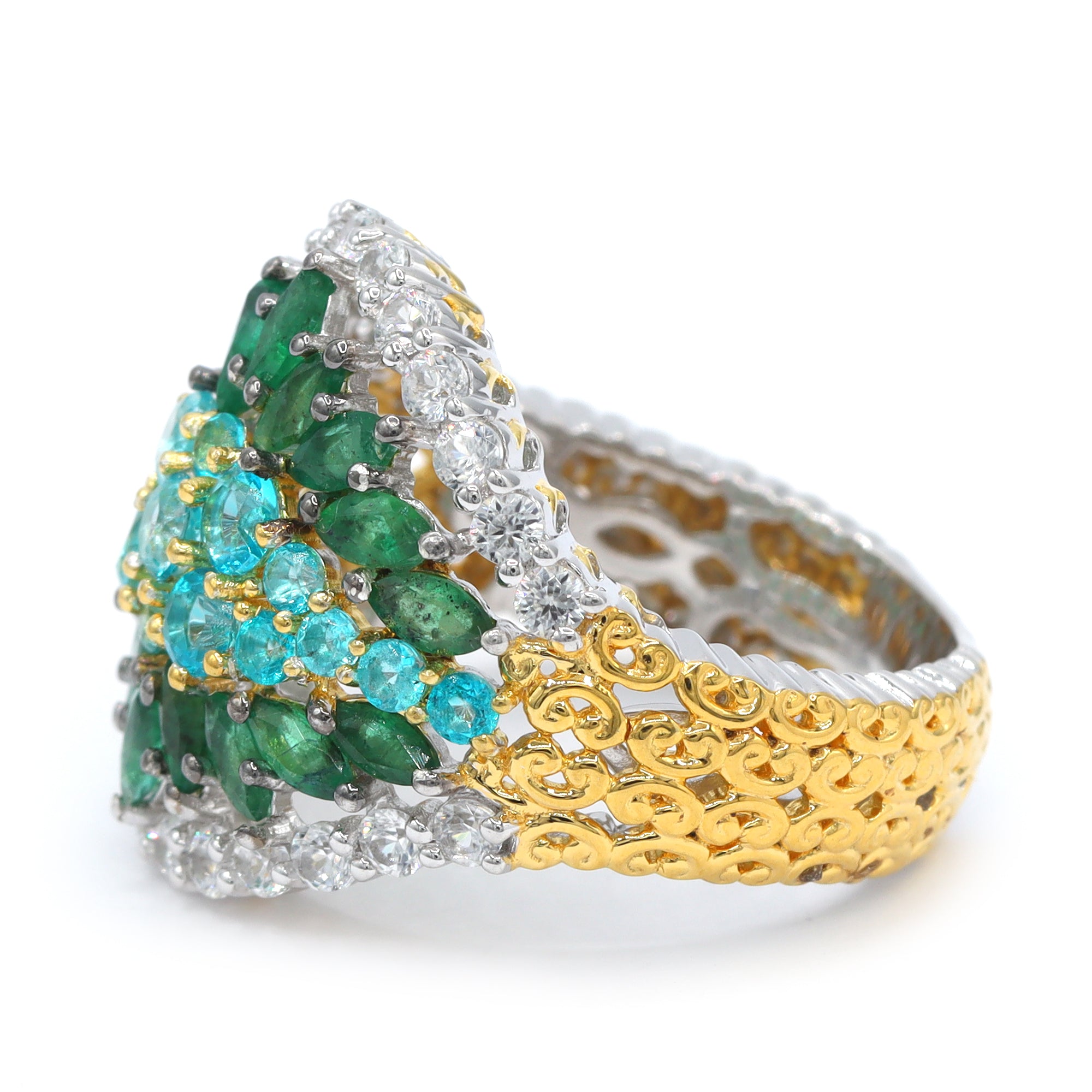 Bague Gems en Vogue halo 15,62 carats en topaze Paraíba et zircon blanc, modèle unique