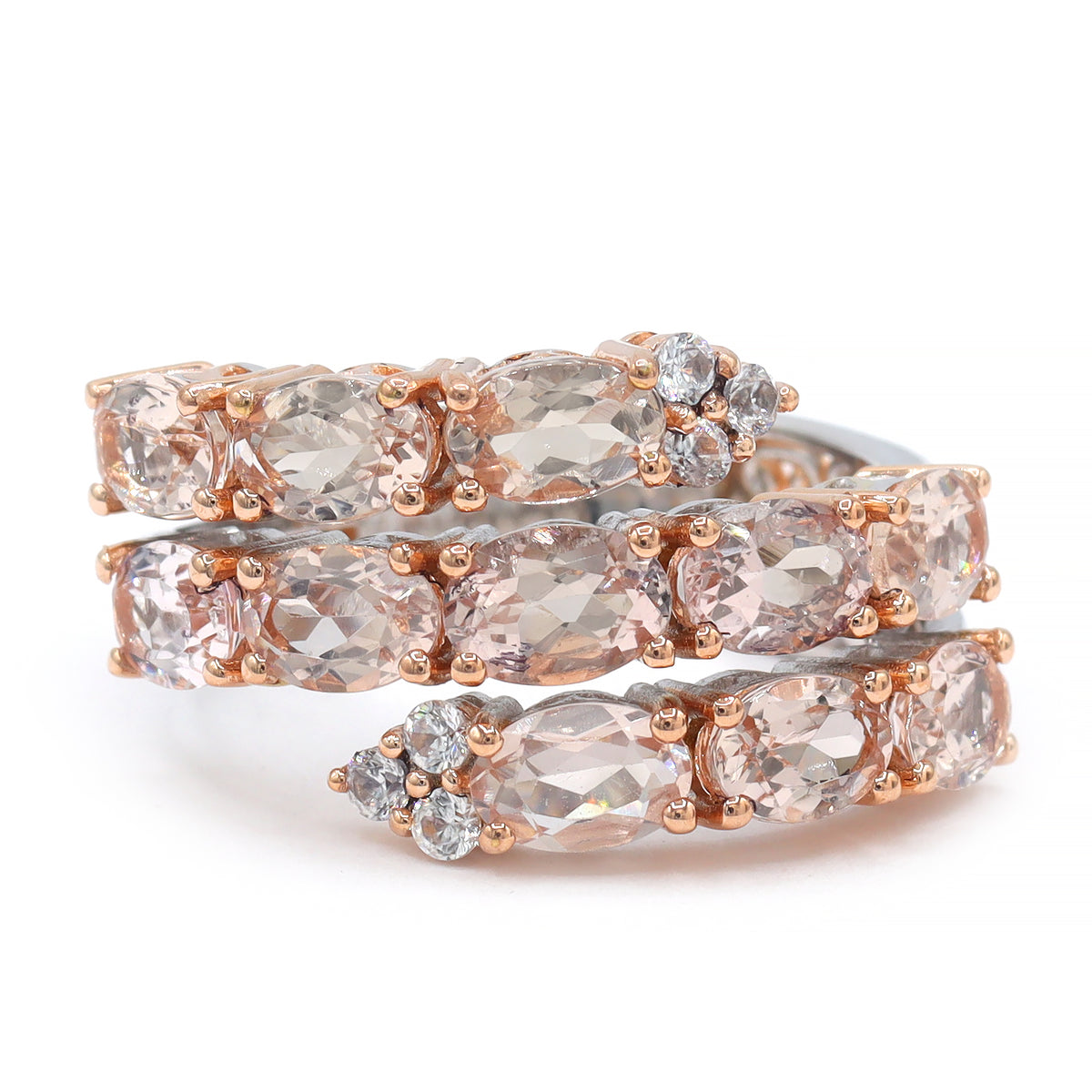 Gems en Vogue 18K Palladium Silver 2.01ctw Morganite & White Zircon Wrap Ring