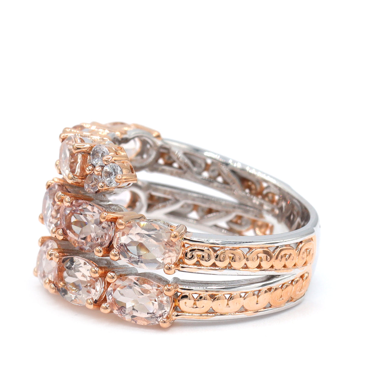 Gems en Vogue 18K Palladium Silver 2.01ctw Morganite & White Zircon Wrap Ring