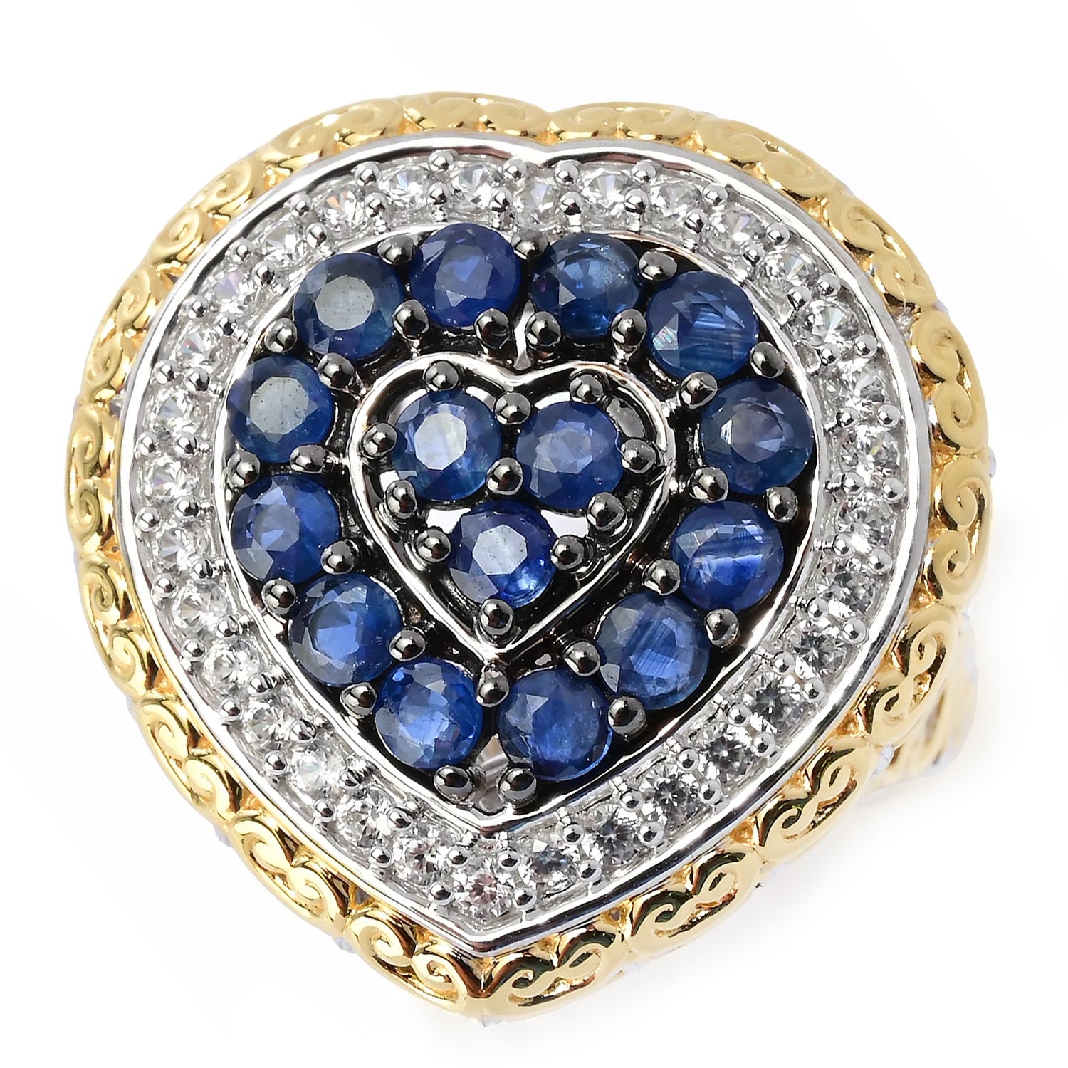 Gems en Vogue 2.40ctw Royal Blue Sapphire & White Zircon Halo Heart Locket Ring