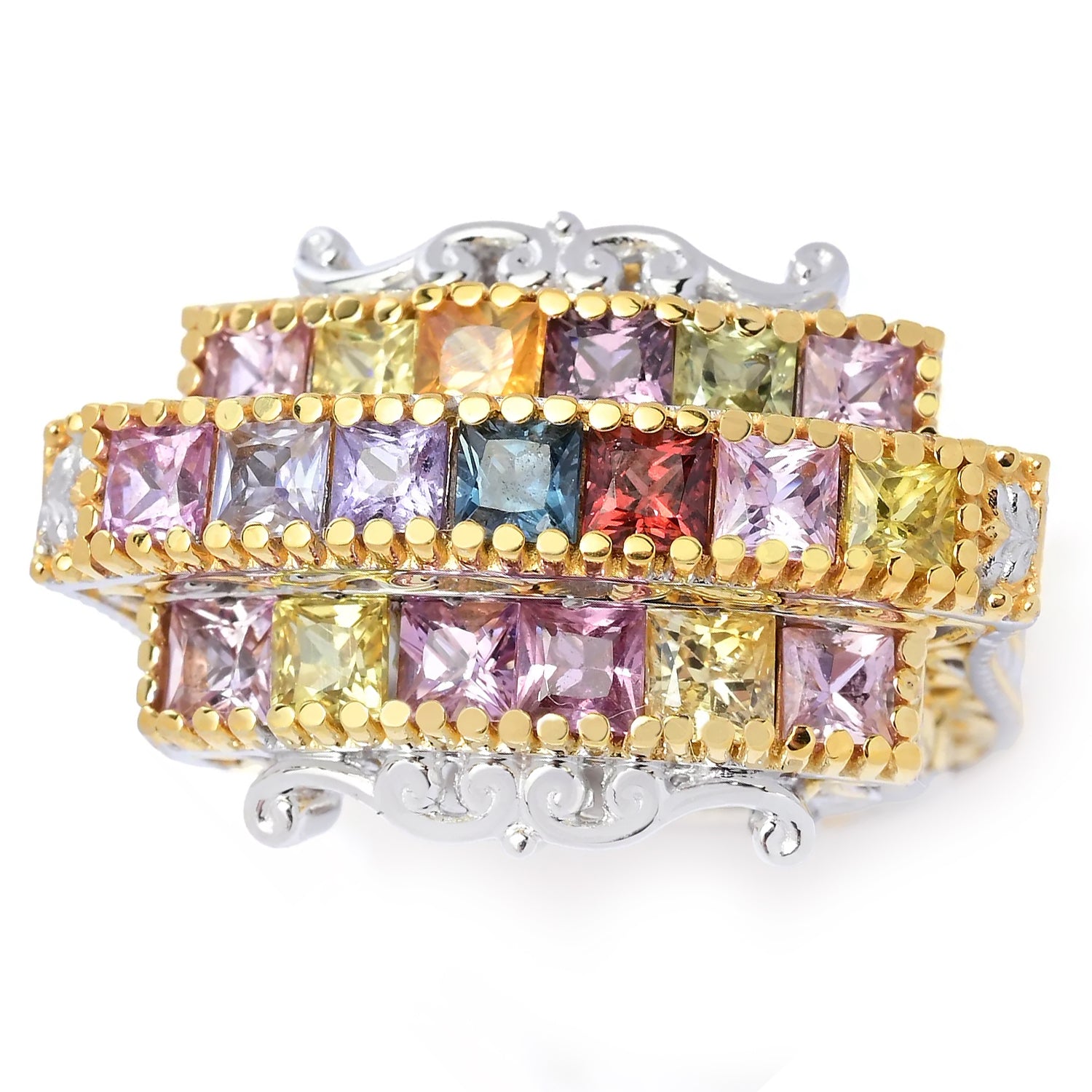 Gems en Vogue 3.00ctw Princess Cut Multi Sapphire Ring