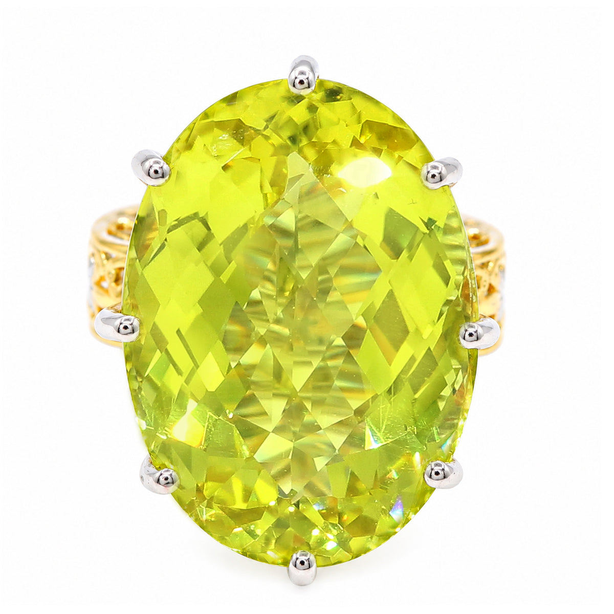 Bague Gems en Vogue en argent palladié 24 carats, zircon ouro verde et zircon blanc, totalisant 7,12 carats
