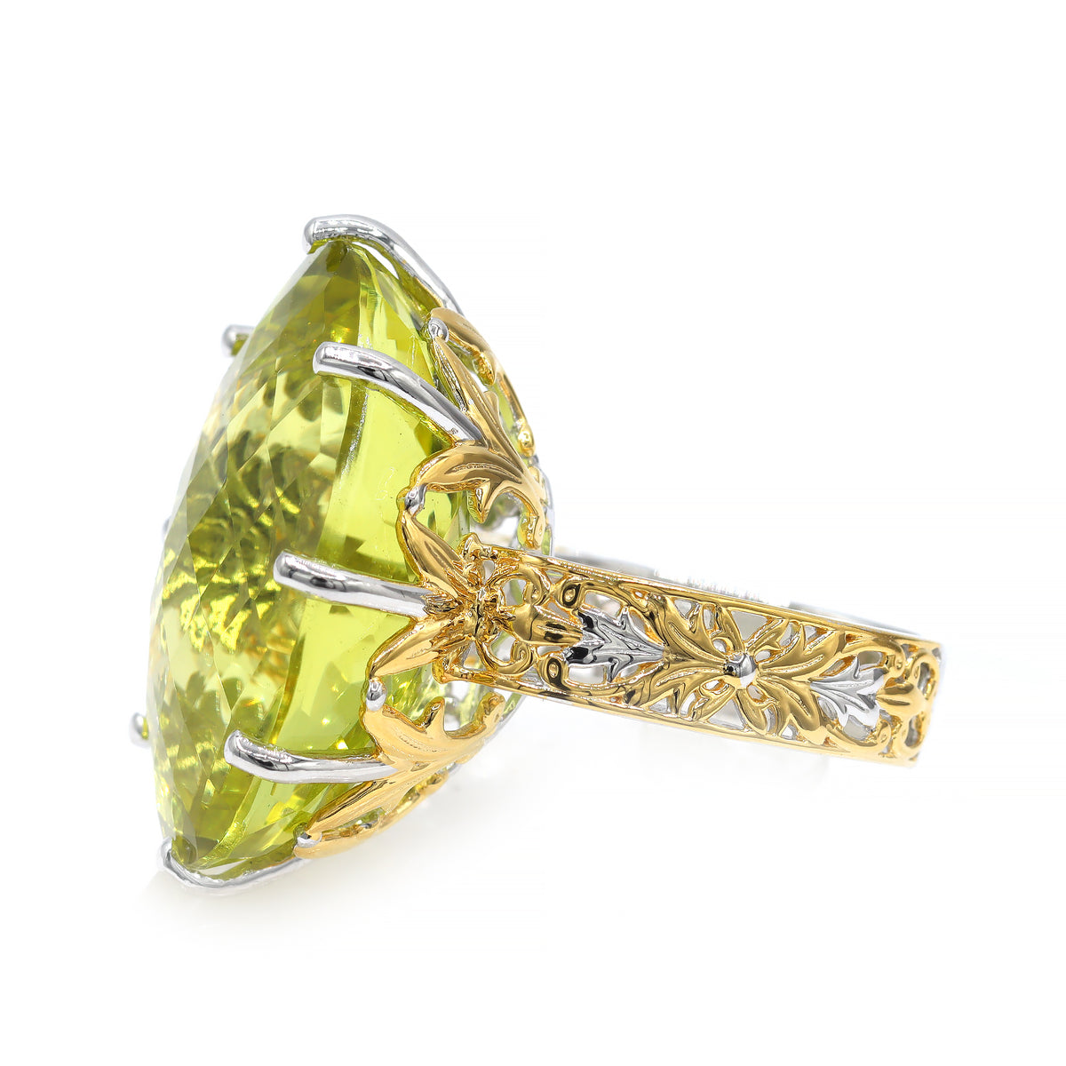 Bague Gems en Vogue en argent palladié 24 carats, zircon ouro verde et zircon blanc, totalisant 7,12 carats