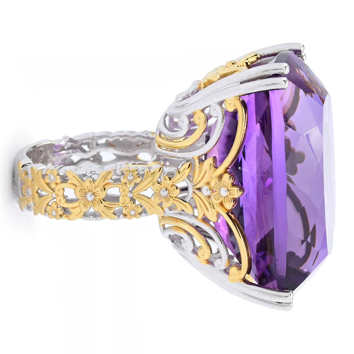 Gems en Vogue 52.00ctw Cushion Shape Tanzanian Amethyst Honker Ring