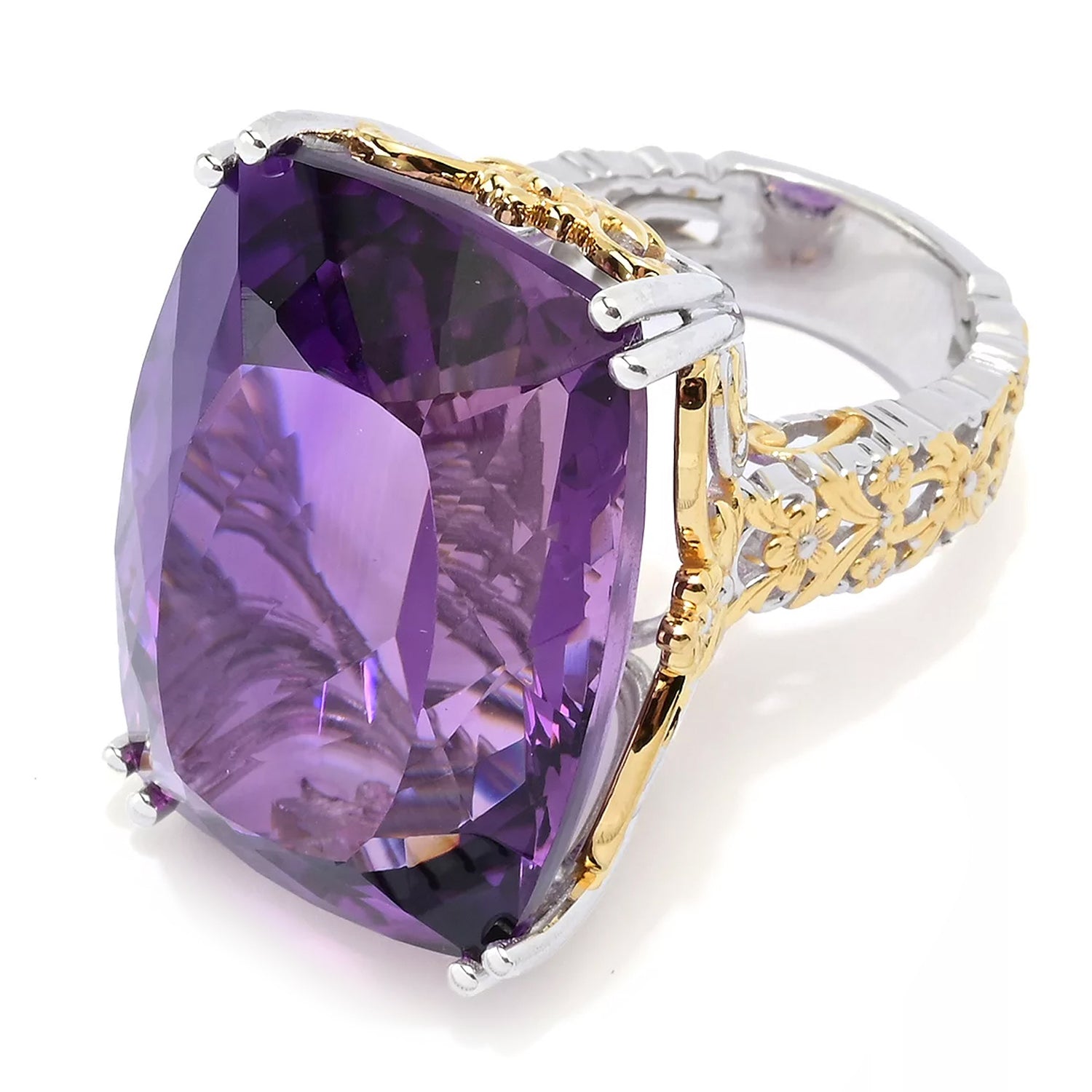 Gems en Vogue 52.00ctw Cushion Shape Tanzanian Amethyst Honker Ring