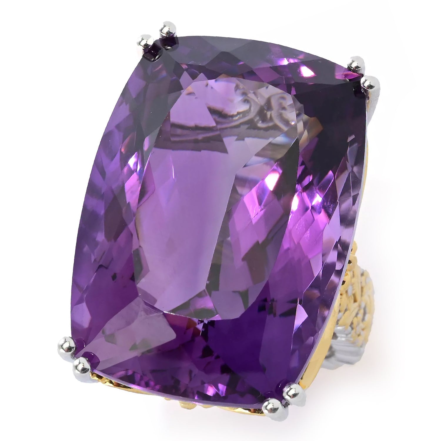 Gems en Vogue 52.00ctw Cushion Shape Tanzanian Amethyst Honker Ring