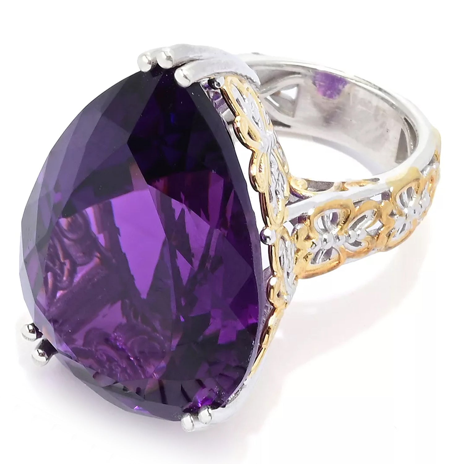 Gems en Vogue 40.00ctw Pear Shape Tanzanian Amethyst Honker Ring