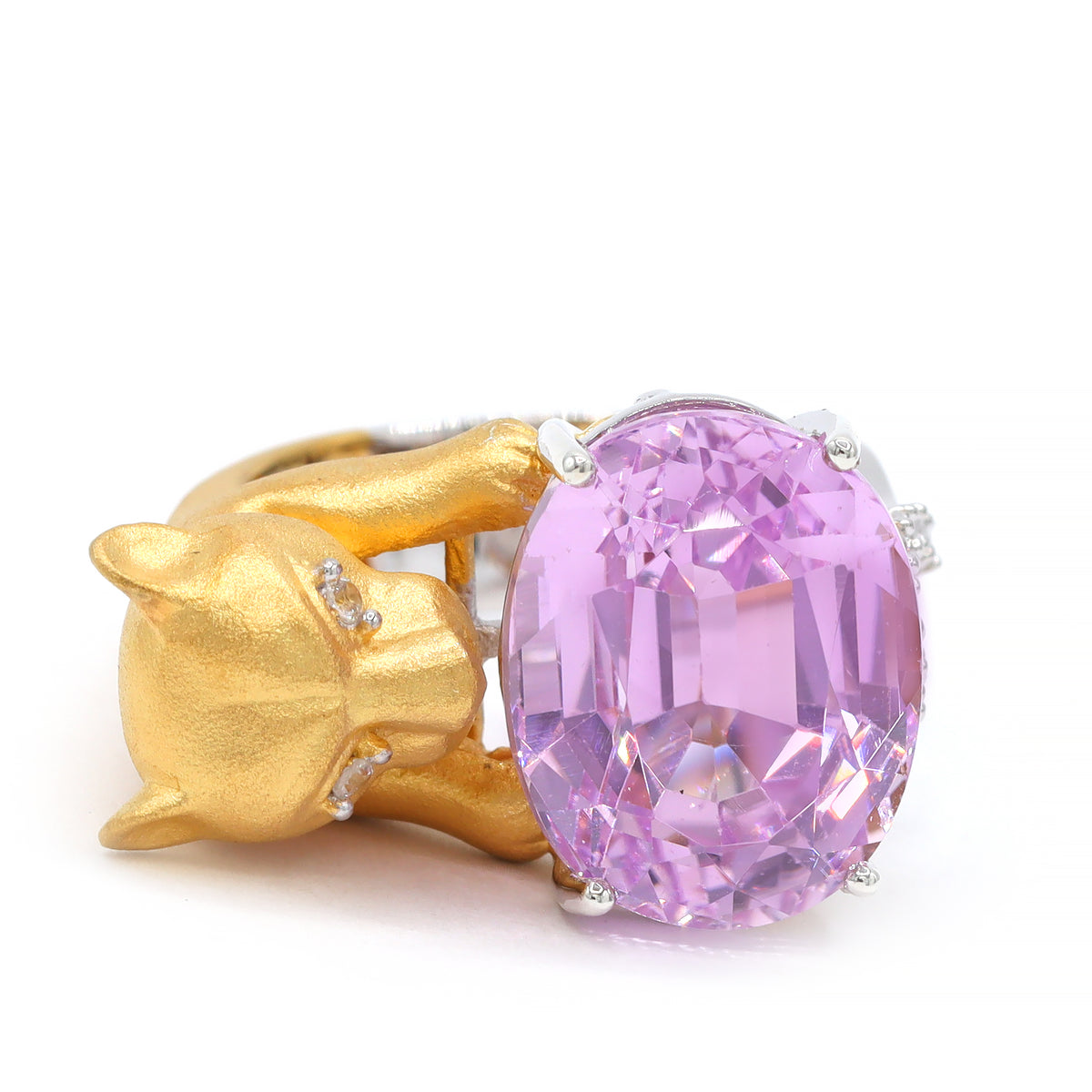 Gems en Vogue One-of-a-Kind 24K Palladium Silver 11.63ctw Pink Kunzite & White Zircon Panther Ring