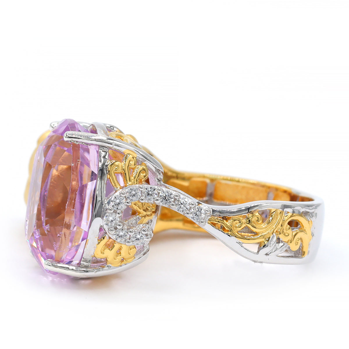 Gems en Vogue One-of-a-Kind 24K Palladium Silver 11.63ctw Pink Kunzite & White Zircon Panther Ring