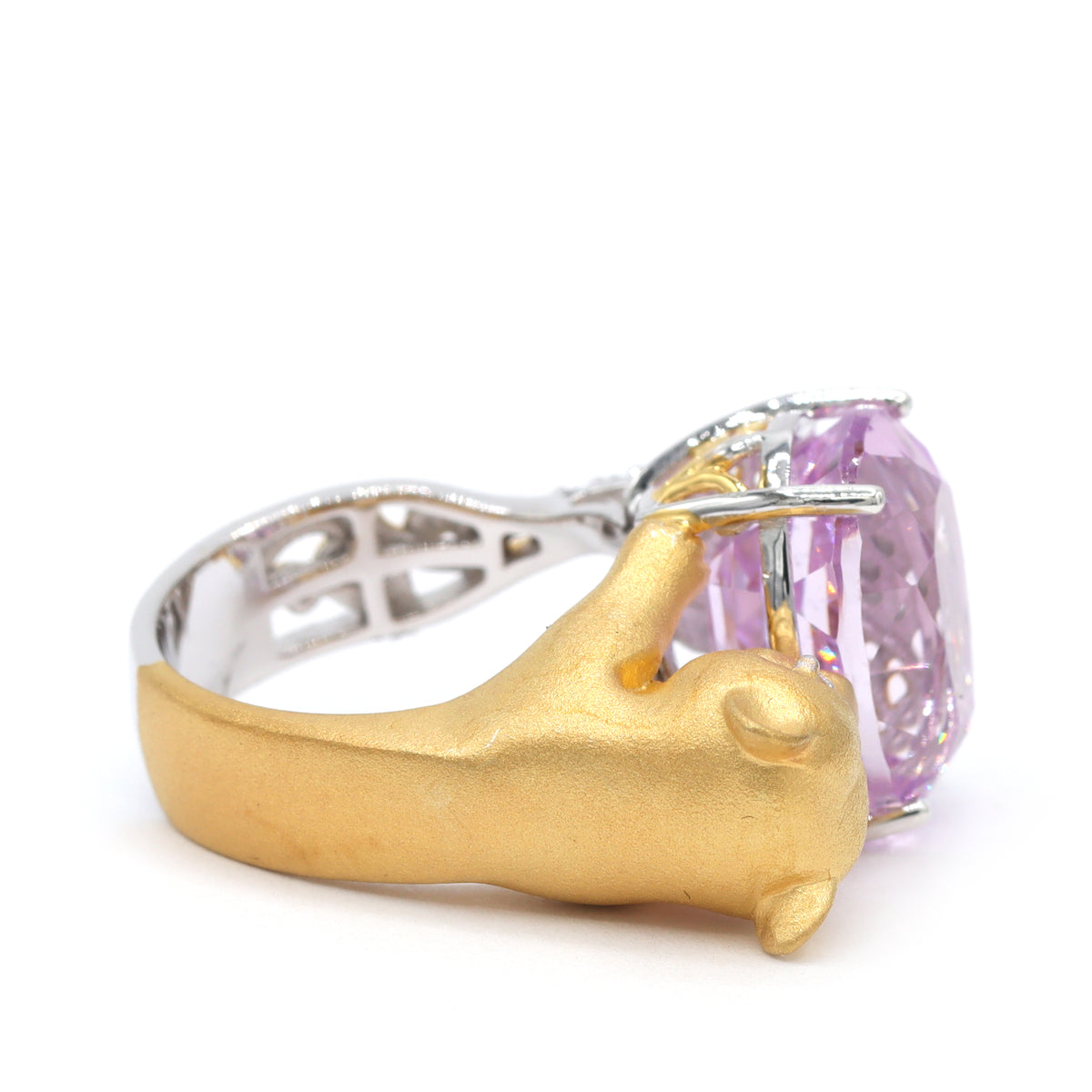 Gems en Vogue One-of-a-Kind 24K Palladium Silver 11.63ctw Pink Kunzite & White Zircon Panther Ring