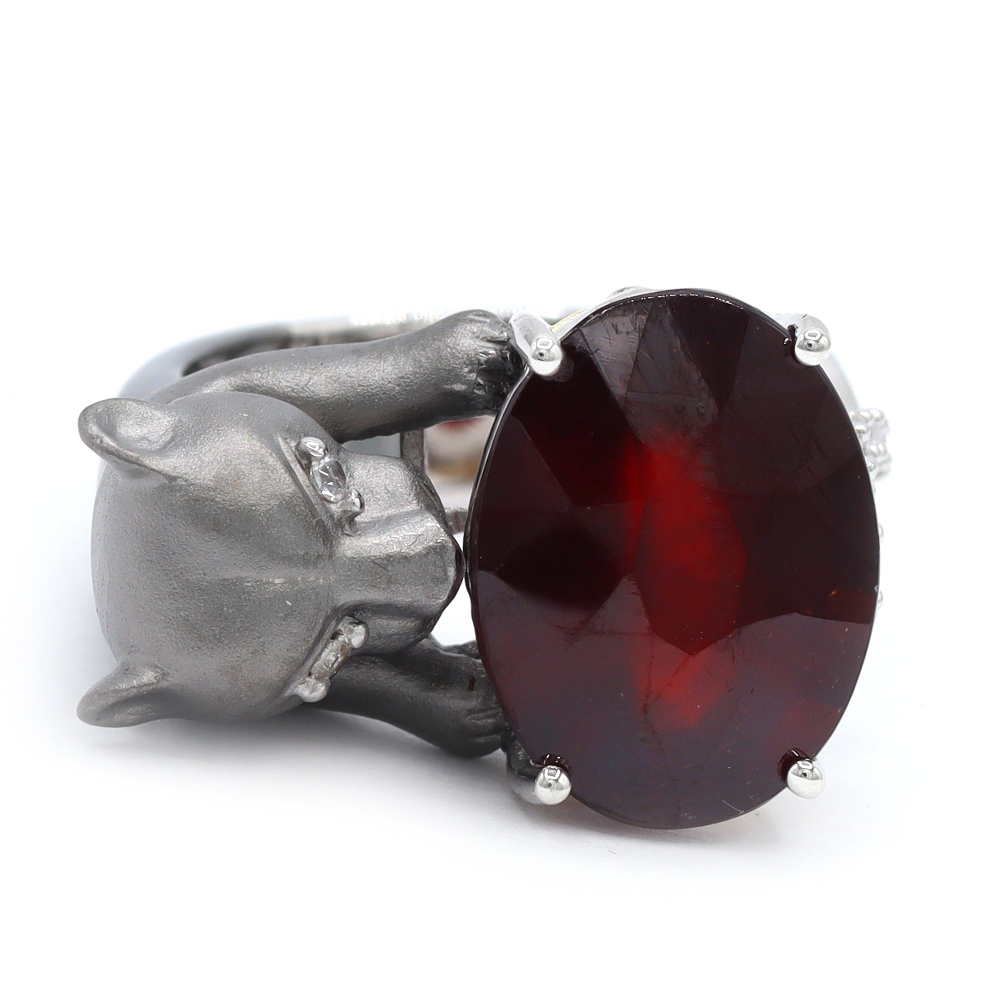 Gems en Vogue One-of-a-Kind 24K Palladium Silver 11.33ctw Hessonite Garnet & White Zircon Panther Ring