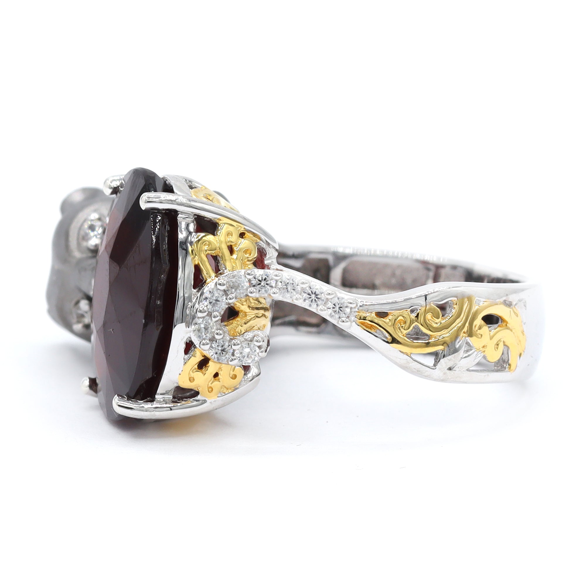 Gems en Vogue One-of-a-Kind 24K Palladium Silver 11.33ctw Hessonite Garnet & White Zircon Panther Ring