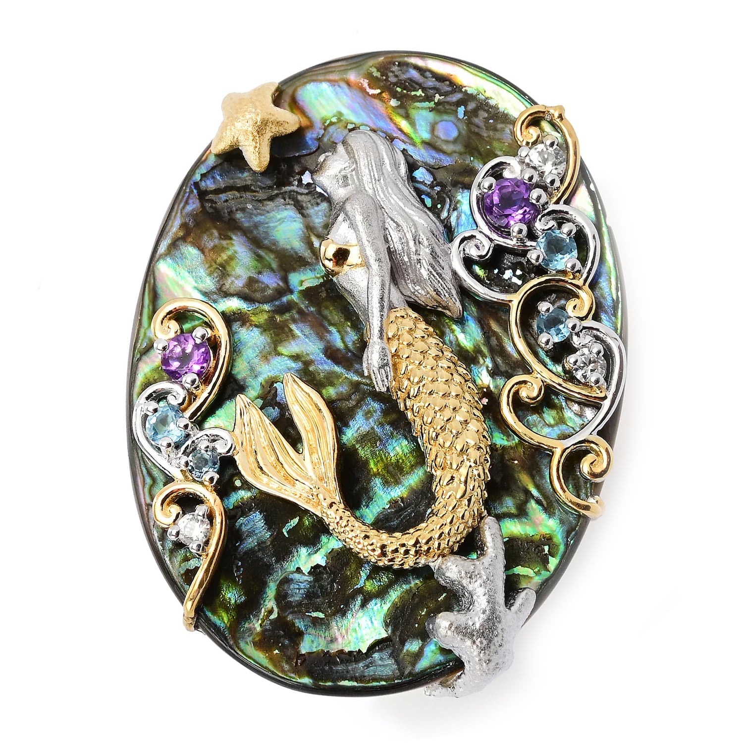 Gems en Vogue Abalone Shell & Multi Gemstones Mermaid Ring