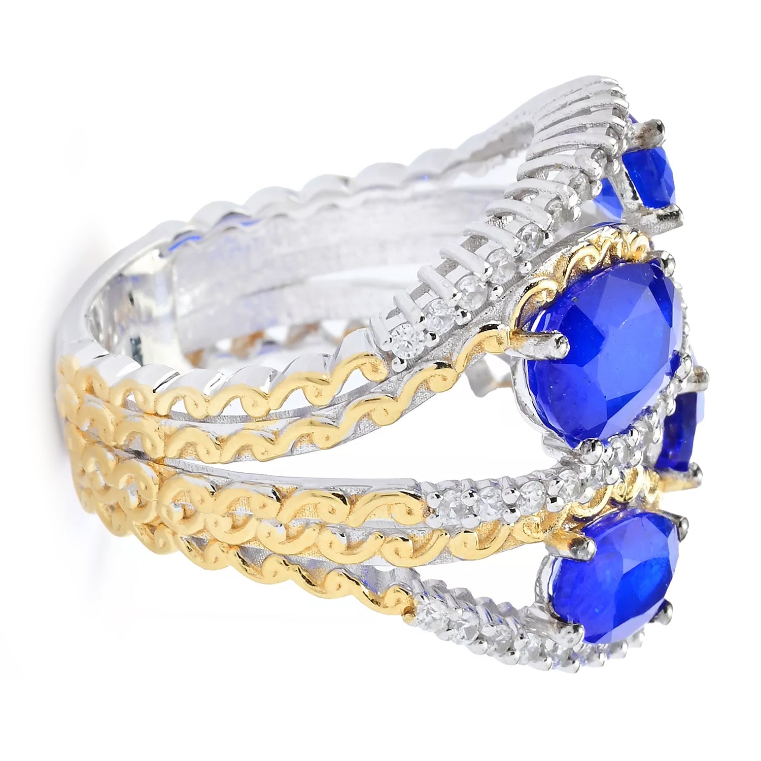 Gems en Vogue 6.06ctw Cobalt Blue Spinel & White Zircon Ring