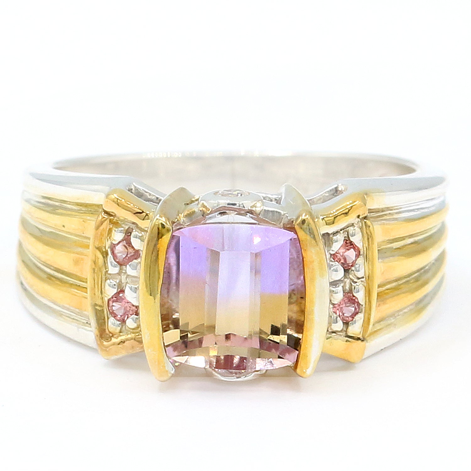 Michael's Originals One-of-a-kind 1.79ctw Roll Top Ametrine, Padparadscha Sapphire & White Zircon Ring