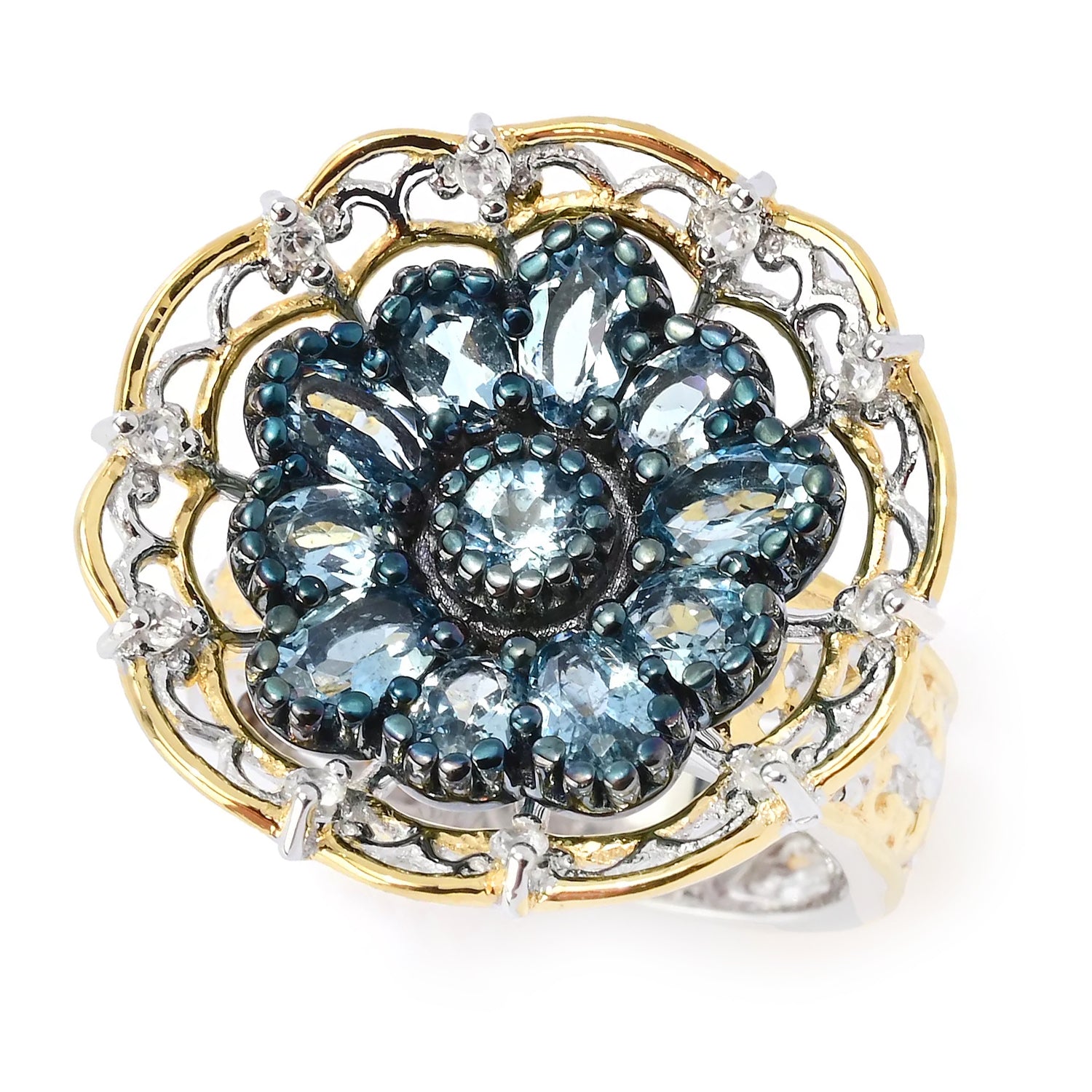 Gems en Vogue 1.90ctw Tanzanian Aquamarine & White Zircon Ring