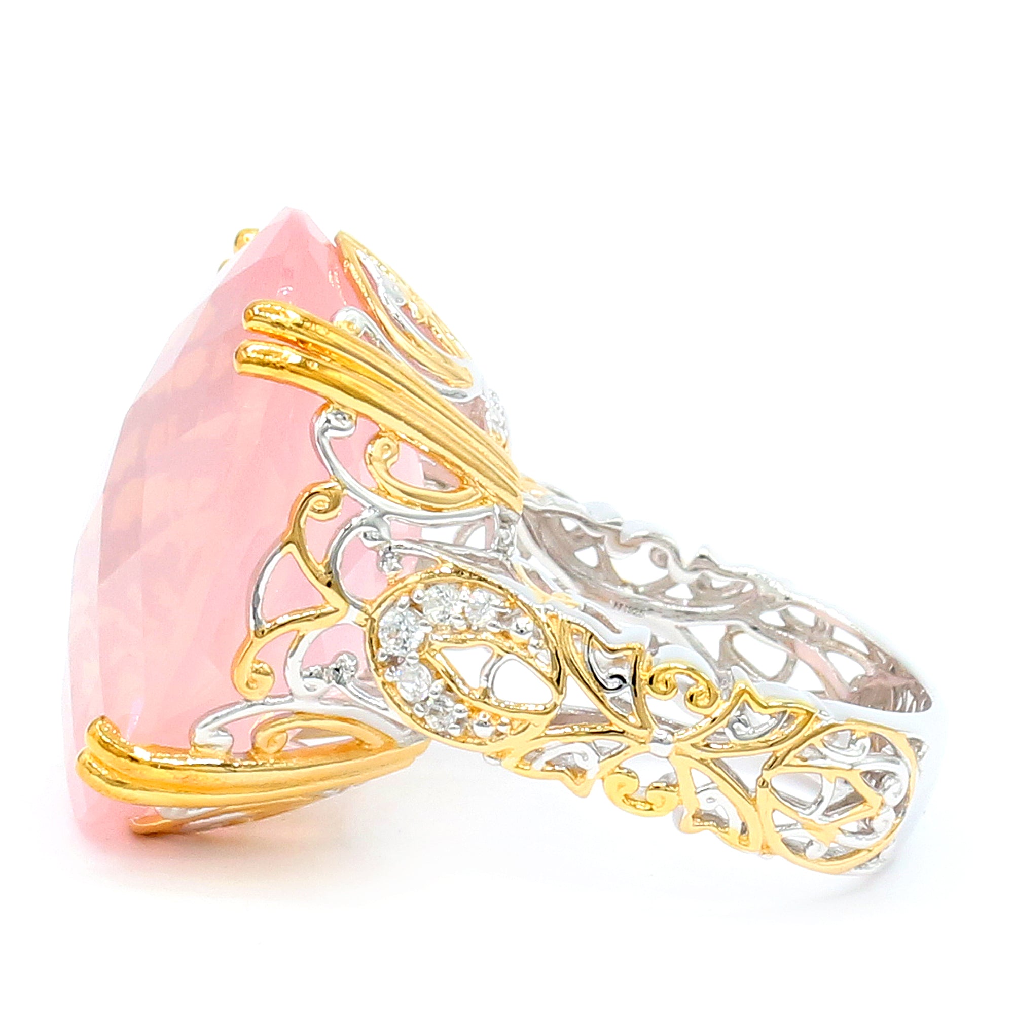 Gems en Vogue 30.26ctw Rose Quartz & White Zircon Honker Ring