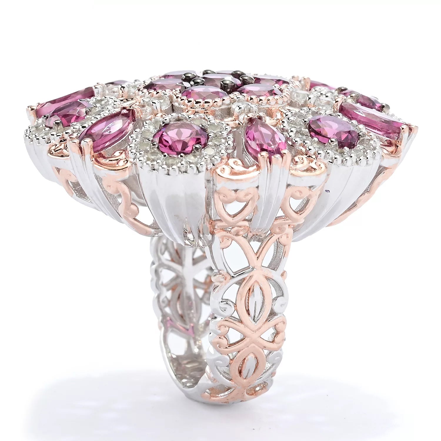 Gems en Vogue 7.58ctw Umba River Rose Garnet & White Zircon Flower Ring