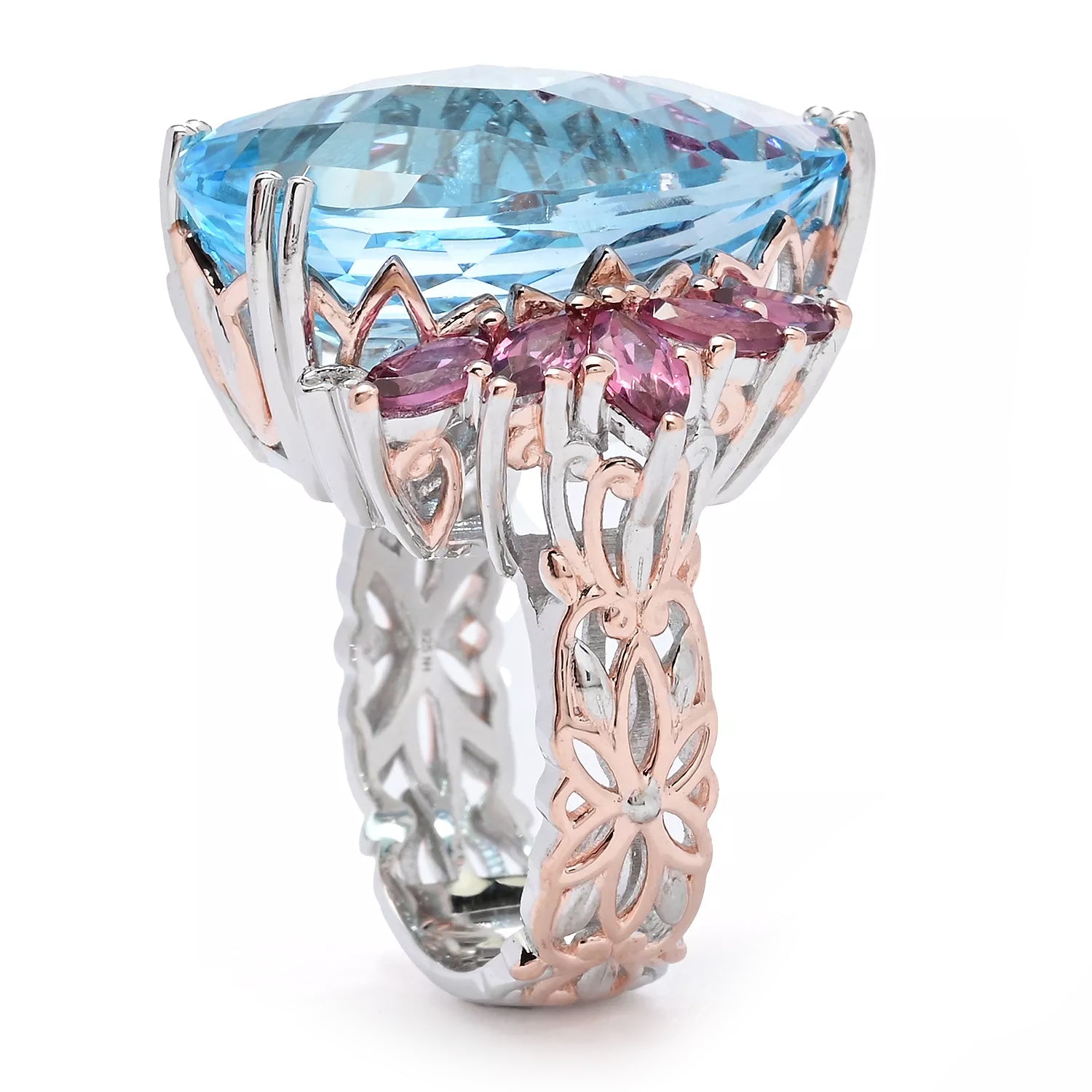 Gems en Vogue 22.02ctw Blue Topaz & Umba River Rose Garnet Ring