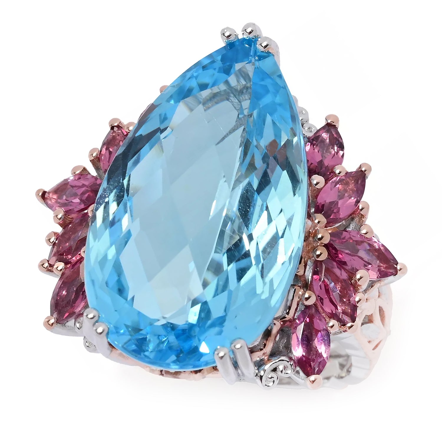 Gems en Vogue 22.02ctw Blue Topaz & Umba River Rose Garnet Ring