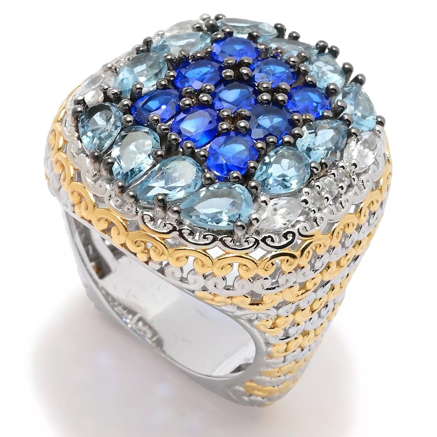 Gems en Vogue 3.89ctw Cobalt Blue Spinel, Aquamarine & White Zircon Ring