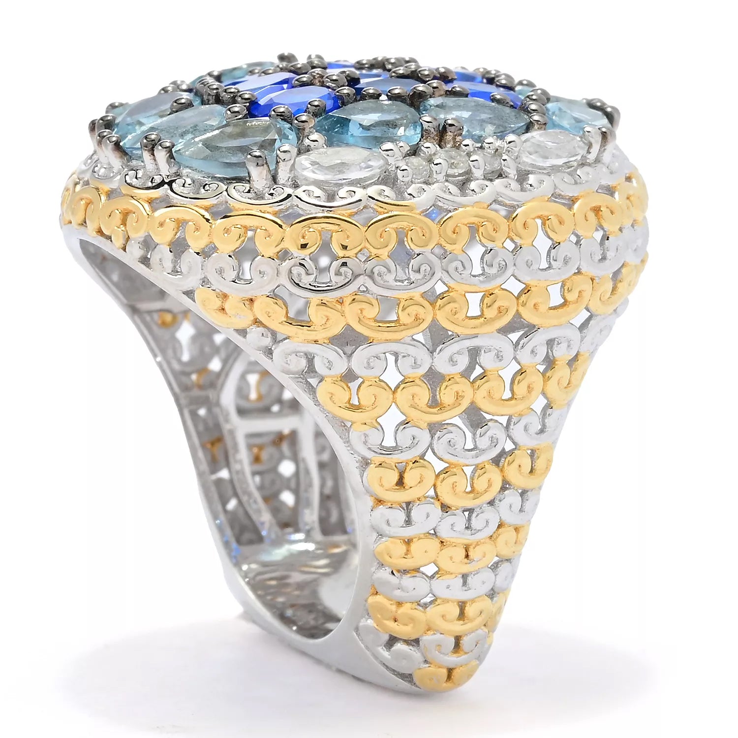 Gems en Vogue 3.89ctw Cobalt Blue Spinel, Aquamarine & White Zircon Ring