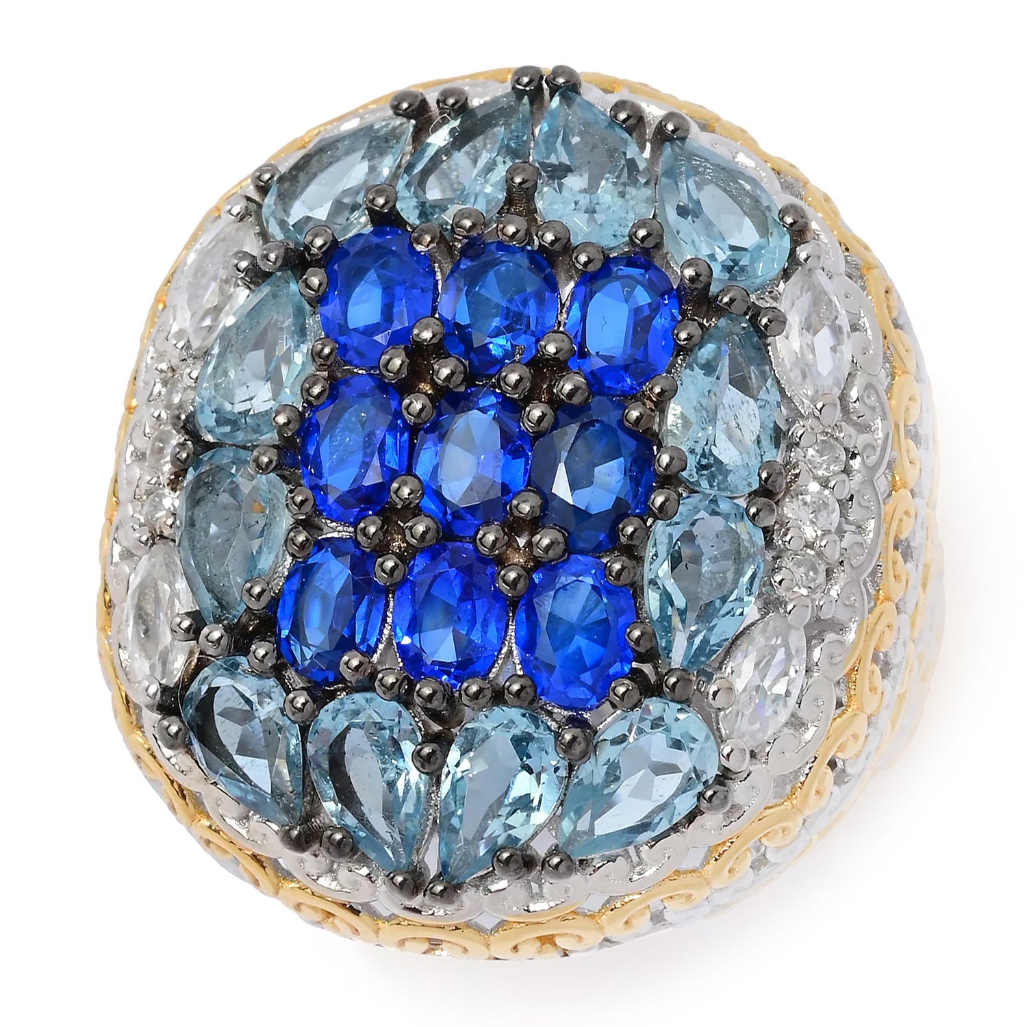 Gems en Vogue 3.89ctw Cobalt Blue Spinel, Aquamarine & White Zircon Ring