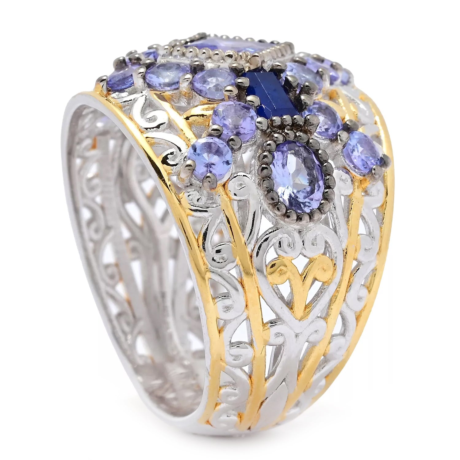 Gems en Vogue 2.43ctw Multi Shape Tanzanite & Cobalt Blue Spinel Ring