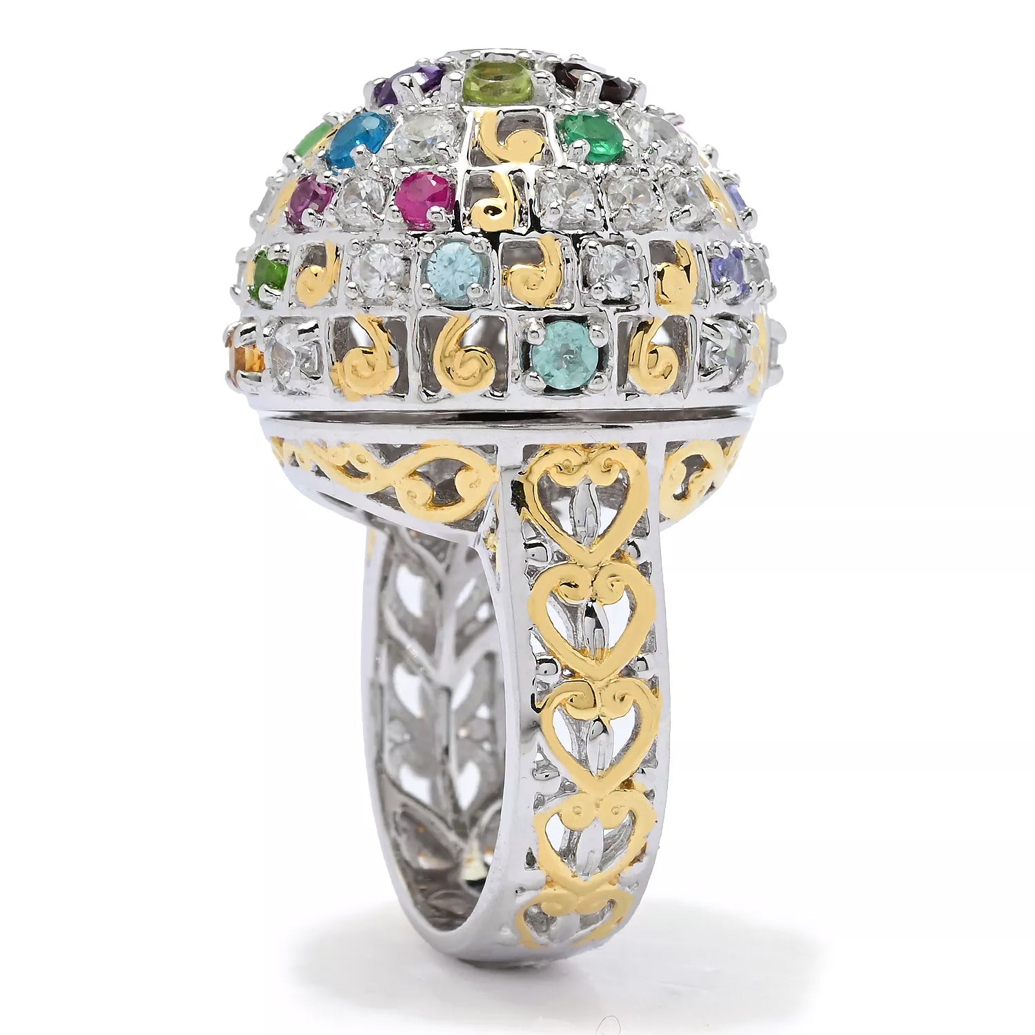 Gems en Vogue 3.80ctw Round Multi Gemstones Rainbow "Disco Ball" Spinner Ring