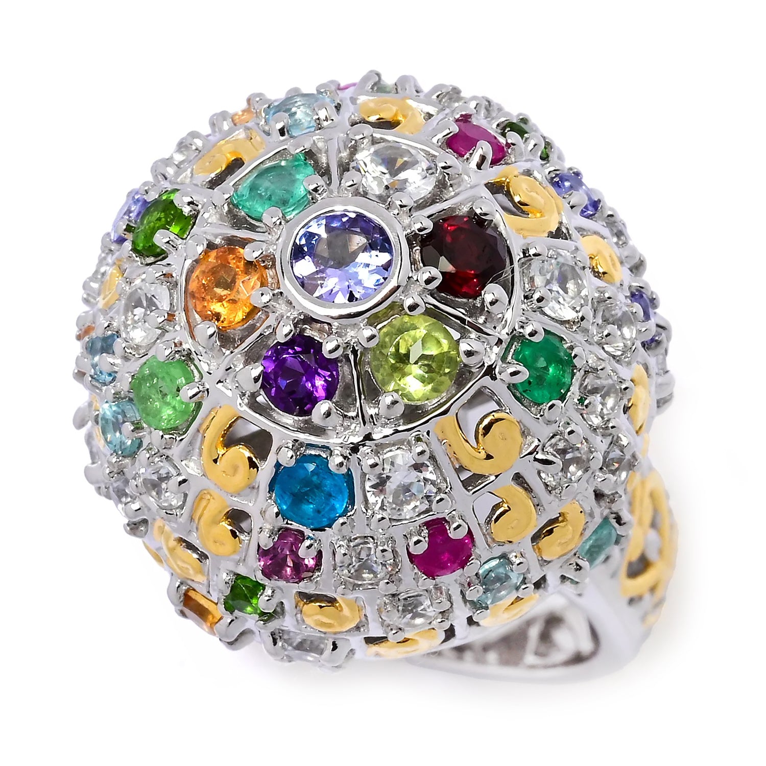 Gems en Vogue 3.80ctw Round Multi Gemstones Rainbow "Disco Ball" Spinner Ring