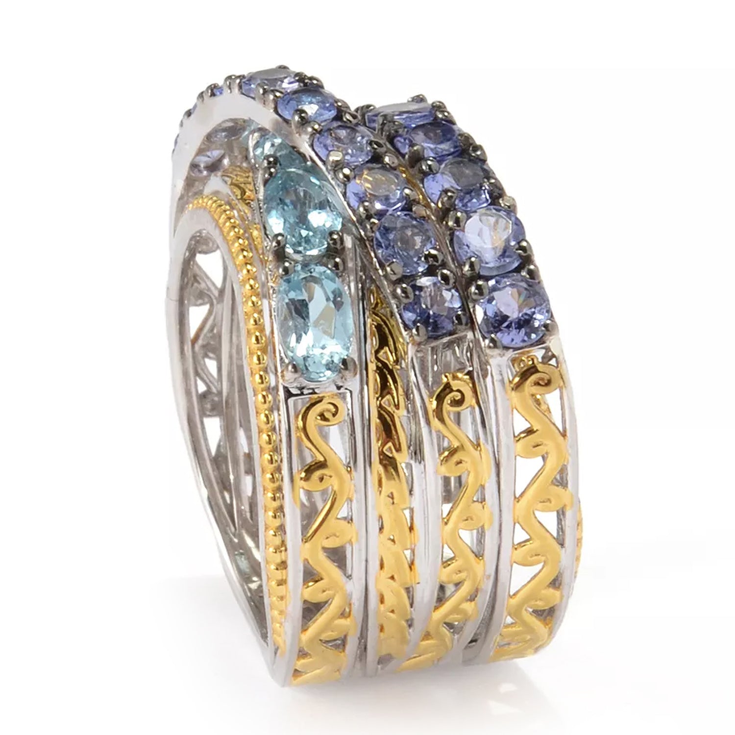 Gems en Vogue 2.26ctw Tanzanite & Aquamarine Highway Ring