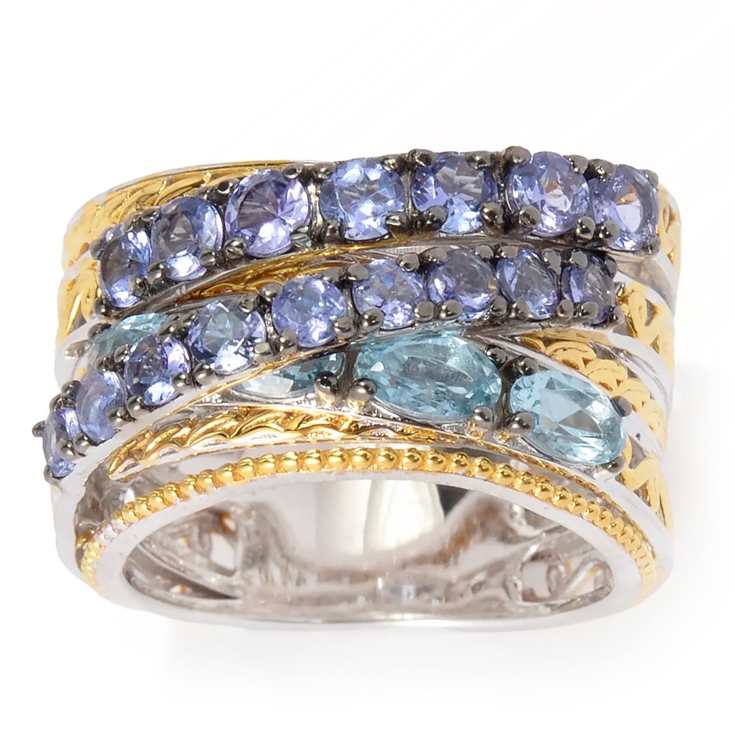 Gems en Vogue 2.26ctw Tanzanite & Aquamarine Highway Ring