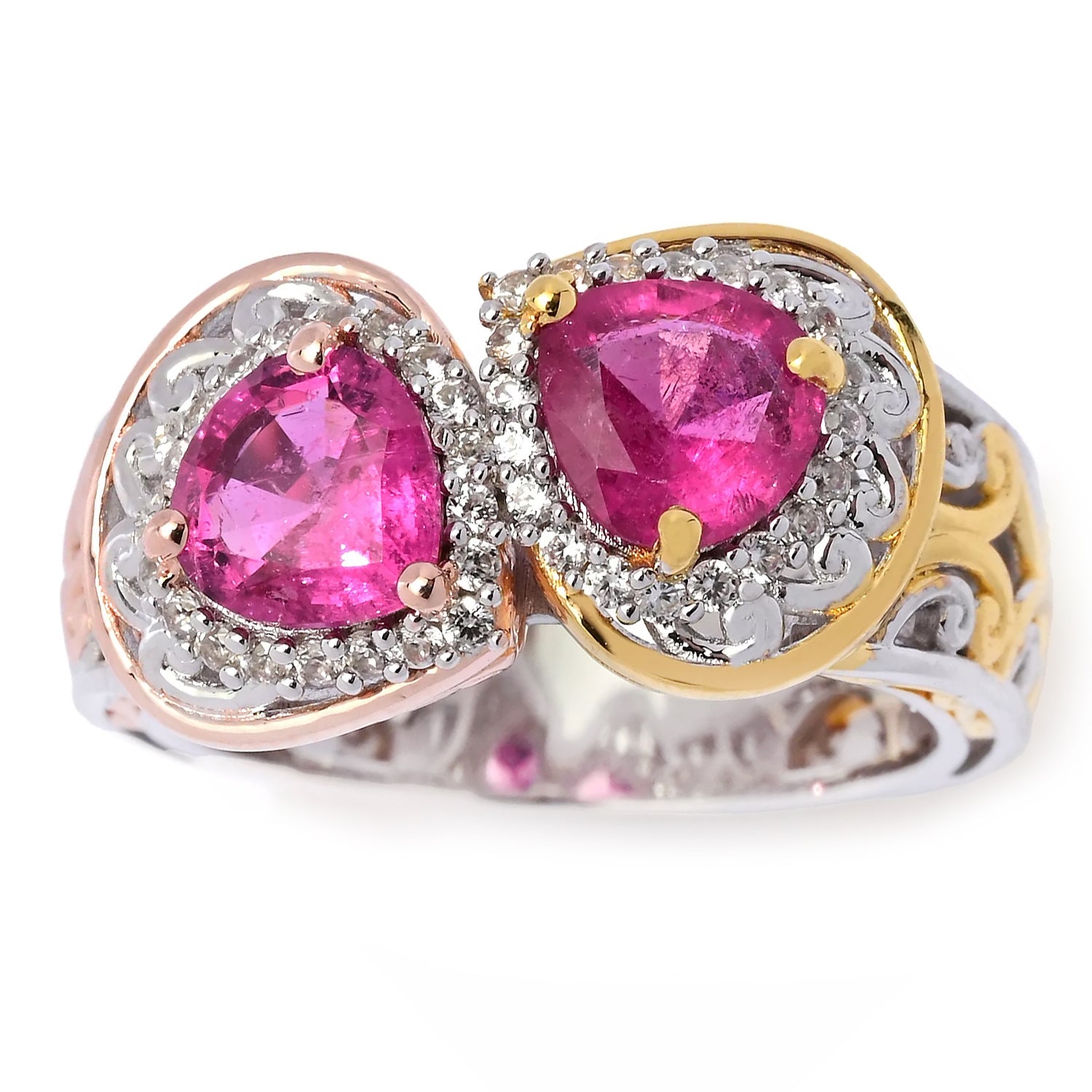 Gems en Vogue 2.00ctw Almond Shape Rubellite & White Zircon Ring